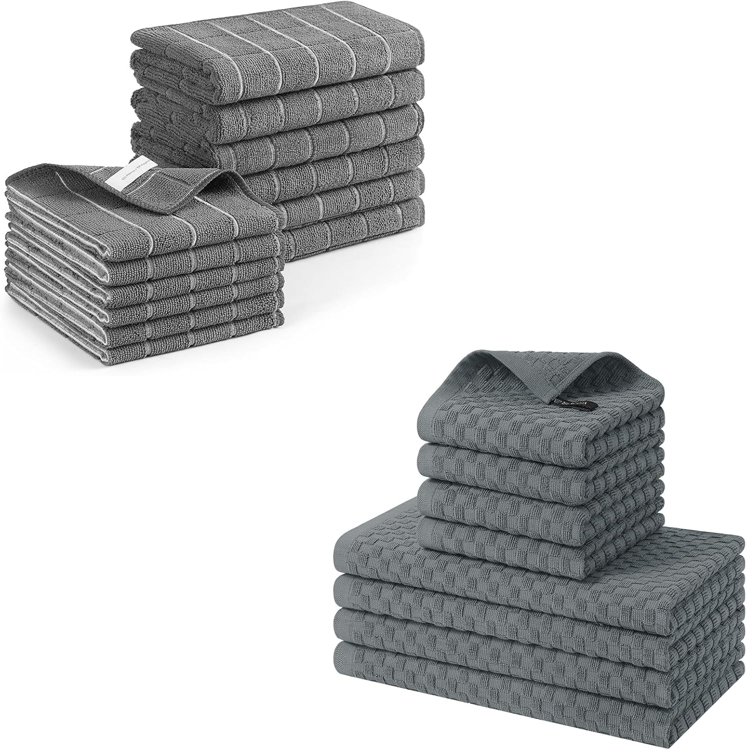 Homaxy Microfiber Kitchen Towels and Dishcloths Set, 12 Pack Soft and Absorbent Dish Hand Towels Bulk and 100% Cotton Kitchen Towels and Dishcloths Set(12 x 12 & 15 x 25 Inches, Set of 8 Bulk) - Image 1