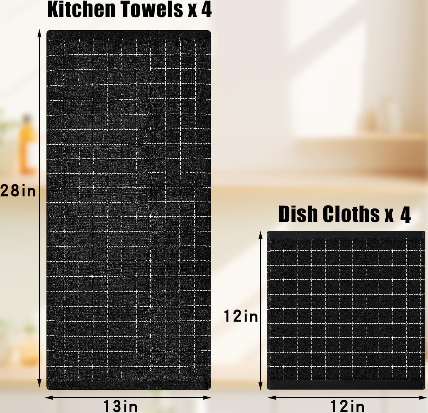 Homaxy Kitchen Towels and Dishcloths Set, 12 x 12 and 13 x 28 Inches, Set of 8 Bulk Cotton Terry Kitchen Towels Set and 100% Cotton Kitchen Towels and Dishcloths Set(12 x 12 & 15 x 25 Inches) - Image 6