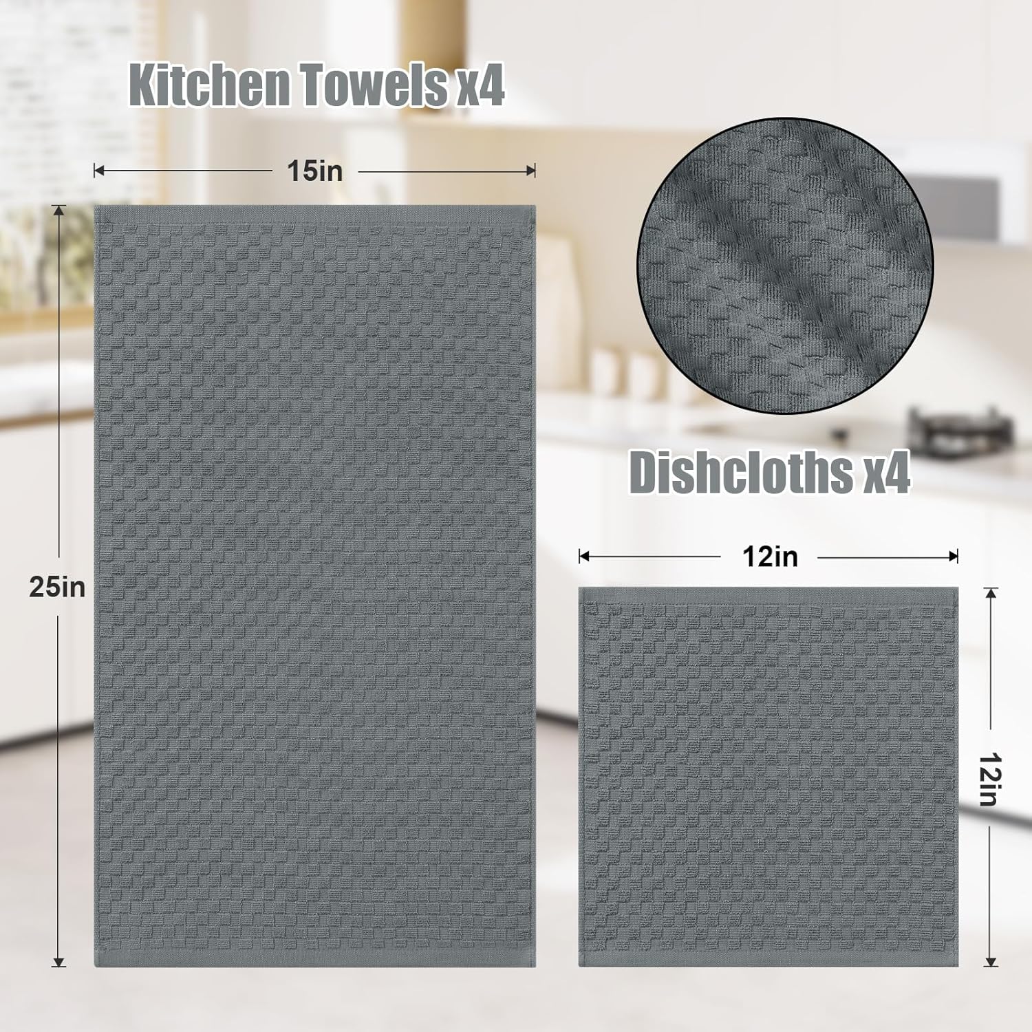 Homaxy Kitchen Towels and Dishcloths Set, 12 x 12 and 13 x 28 Inches, Set of 8 Bulk Cotton Terry Kitchen Towels Set and 100% Cotton Kitchen Towels and Dishcloths Set(12 x 12 & 15 x 25 Inches) - Image 7