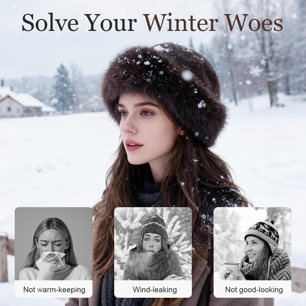 Womens Winter Faux Fur Bucket Hat, Thick Fluffy Fisherman, Winter Warmer Cap for Women - Image 3
