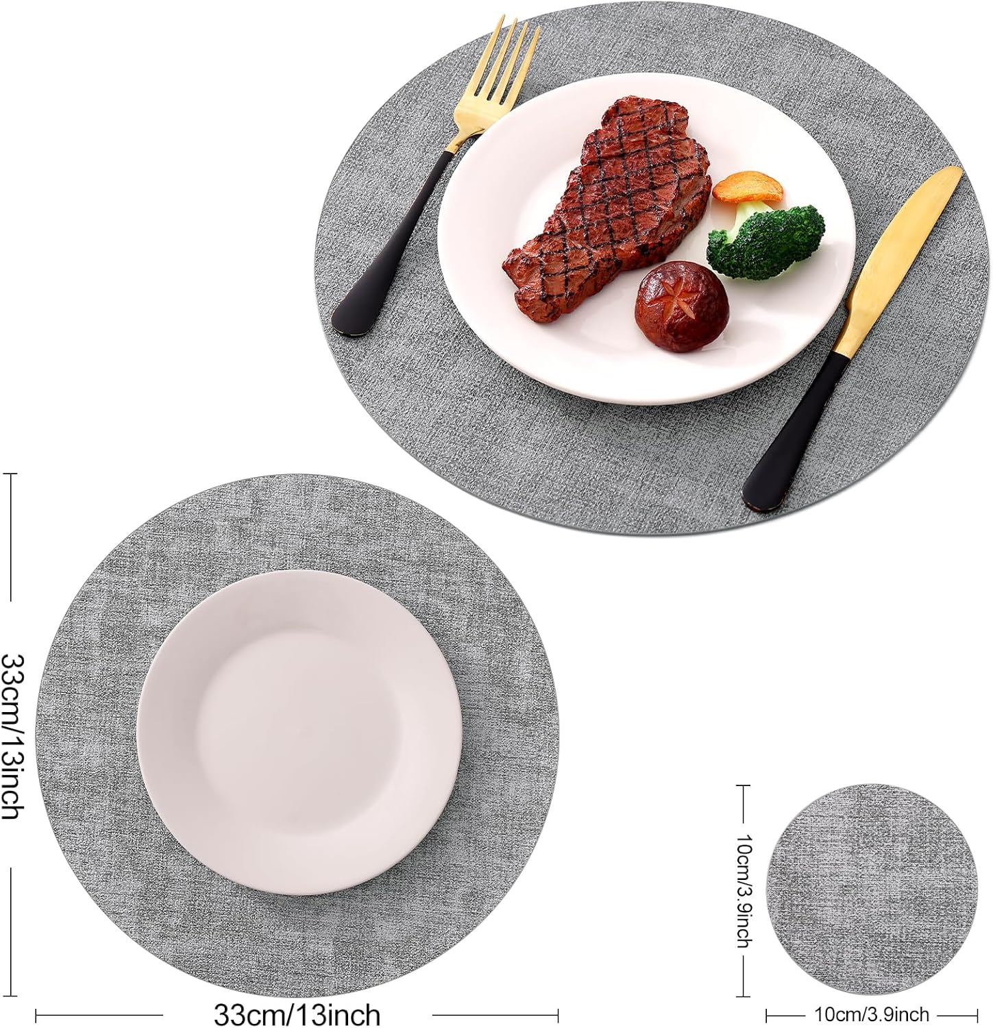 Homaxy Round Faux Leather Placemats and Coasters, Washable Dual-Side Table Mats, Wipeable Heat-Resistant Dining Place Mats and Terry Kitchen Towels(15