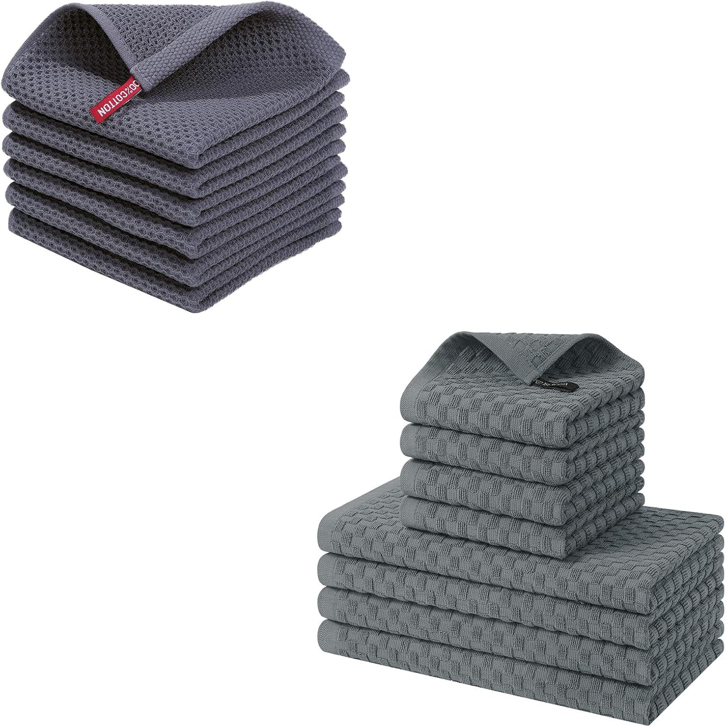 Homaxy 100% Cotton Waffle Weave Kitchen Dish Cloths, Ultra Soft Absorbent Quick Drying Dish Towels and 100% Cotton Kitchen Towels and Dishcloths Set(12 x 12 & 15 x 25 Inches, Set of 8 Bulk) - Image 1