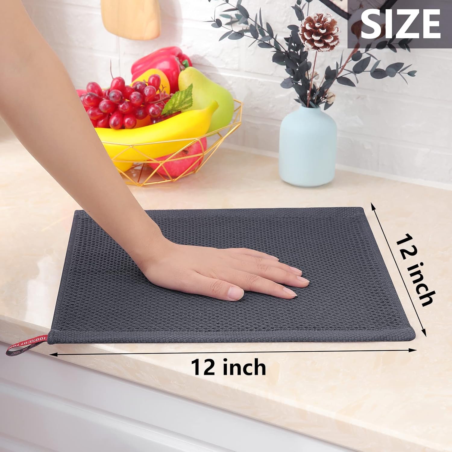 Homaxy 100% Cotton Waffle Weave Kitchen Dish Cloths, Ultra Soft Absorbent Quick Drying Dish Towels and 100% Cotton Kitchen Towels and Dishcloths Set(12 x 12 & 15 x 25 Inches, Set of 8 Bulk) - Image 6
