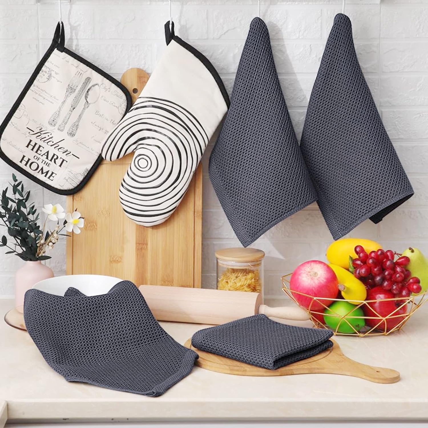 Homaxy 100% Cotton Waffle Weave Kitchen Dish Cloths, Ultra Soft Absorbent Quick Drying Dish Towels and 100% Cotton Kitchen Towels and Dishcloths Set(12 x 12 & 15 x 25 Inches, Set of 8 Bulk) - Image 8