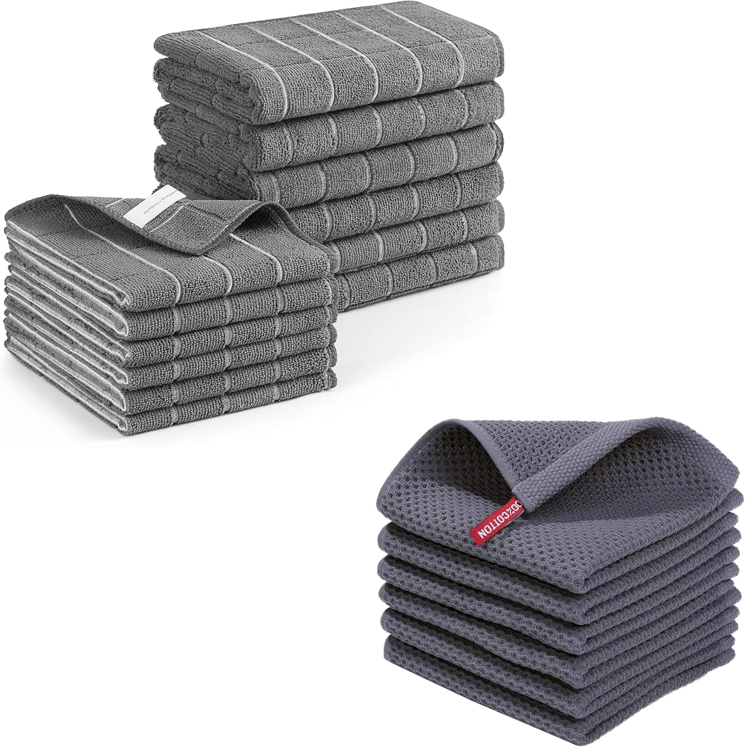 Homaxy Microfiber Kitchen Towels and Dishcloths Set 28 x 16 Inch & 12 x 12 Inch with 100% Cotton Waffle Weave Kitchen Dish Cloths 12 x 12 Inches - Image 1