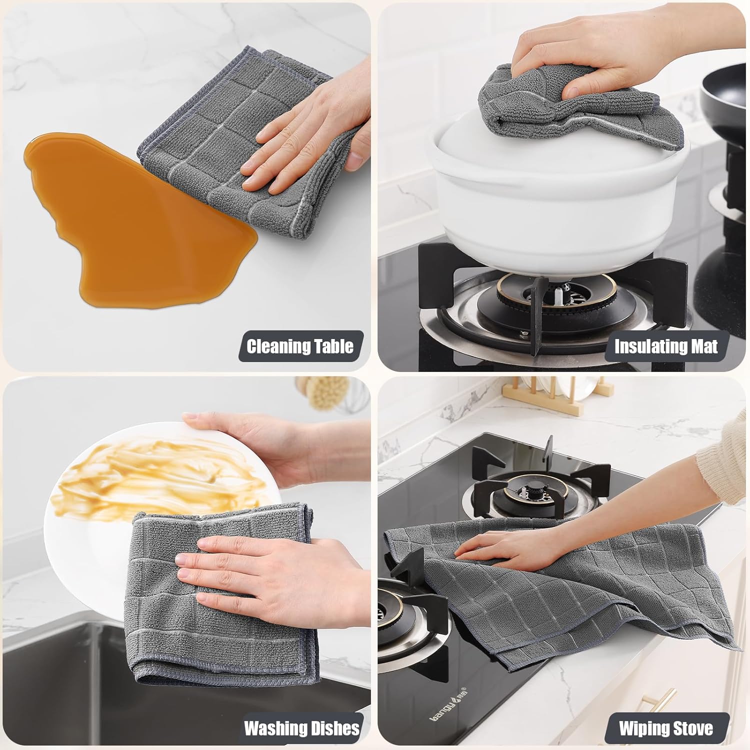 Homaxy Microfiber Kitchen Towels and Dishcloths Set 28 x 16 Inch & 12 x 12 Inch with 100% Cotton Waffle Weave Kitchen Dish Cloths 12 x 12 Inches - Image 4