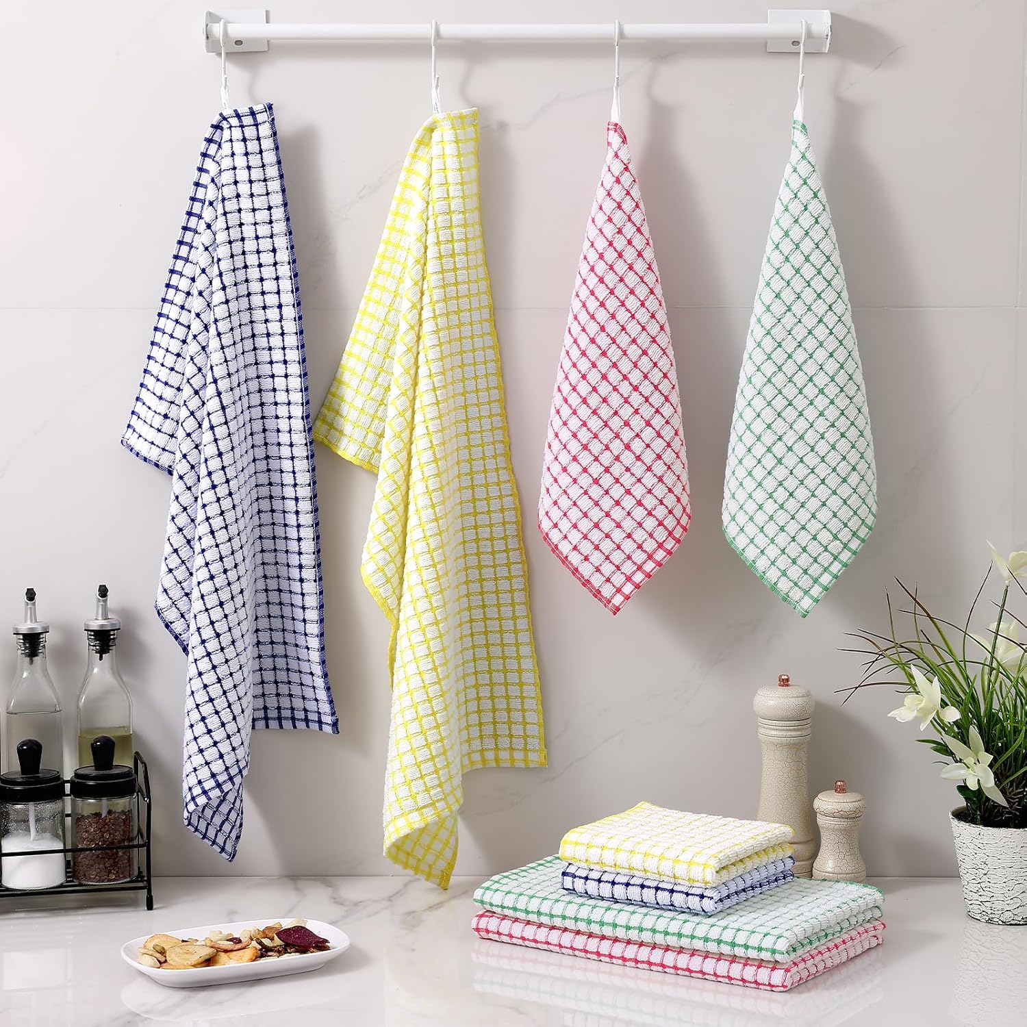 Homaxy 100% Cotton Waffle Weave Kitchen Dish Cloths (12 x 12 Inches, 6-Pack, Dark Grey), Kitchen Towels and Dishcloths Set（ 16 x 25 and 12 x 12 Inches, 8-Pack, Blue/Yellow/Red/Green） - Image 8