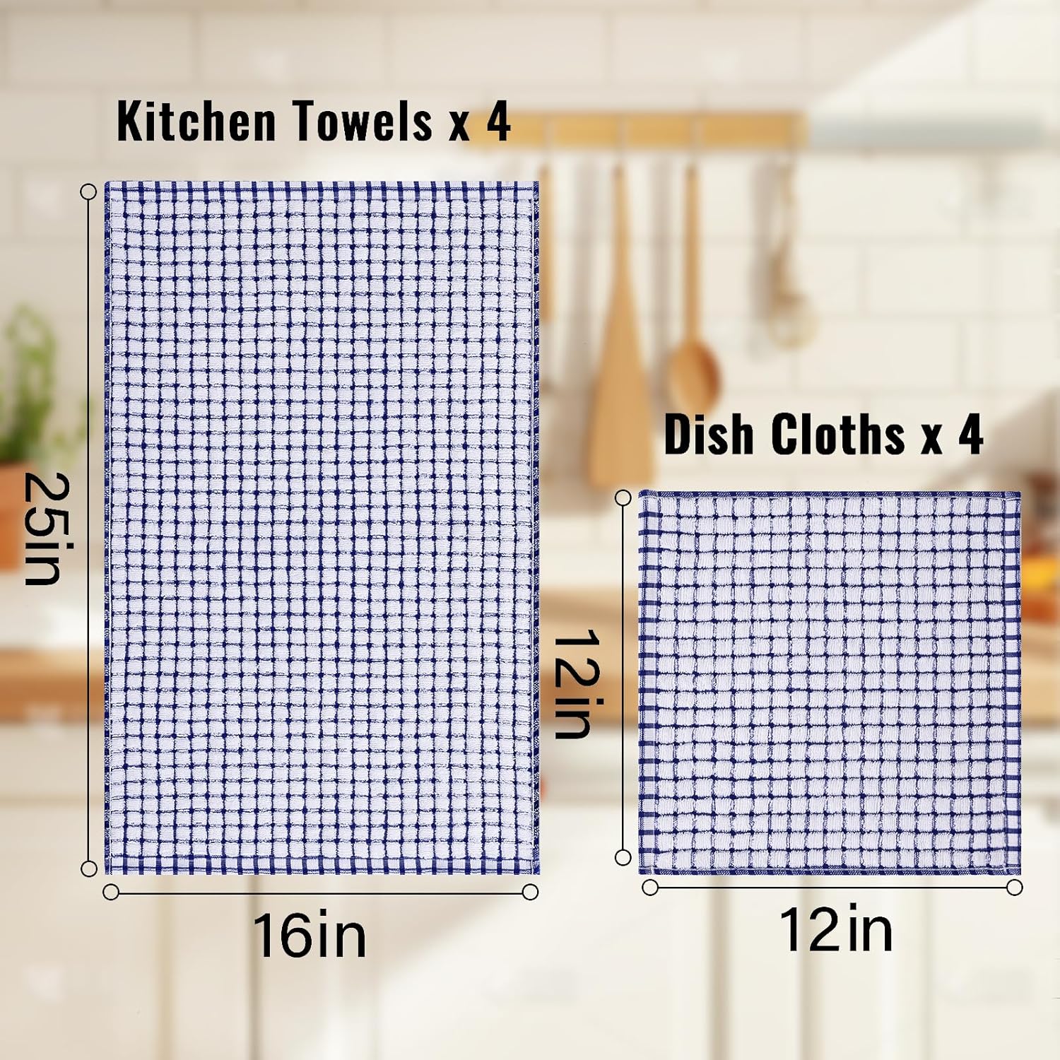Homaxy Kitchen Towels and Dishcloths Set (12 x 12 and 13 x 28 Inches, 6 Pack, White & Black), Kitchen Towels and Dishcloths Set (16 x 25 and 12 x 12 Inches, 8 Pack, Blue/Yellow/Red/Green) - Image 4