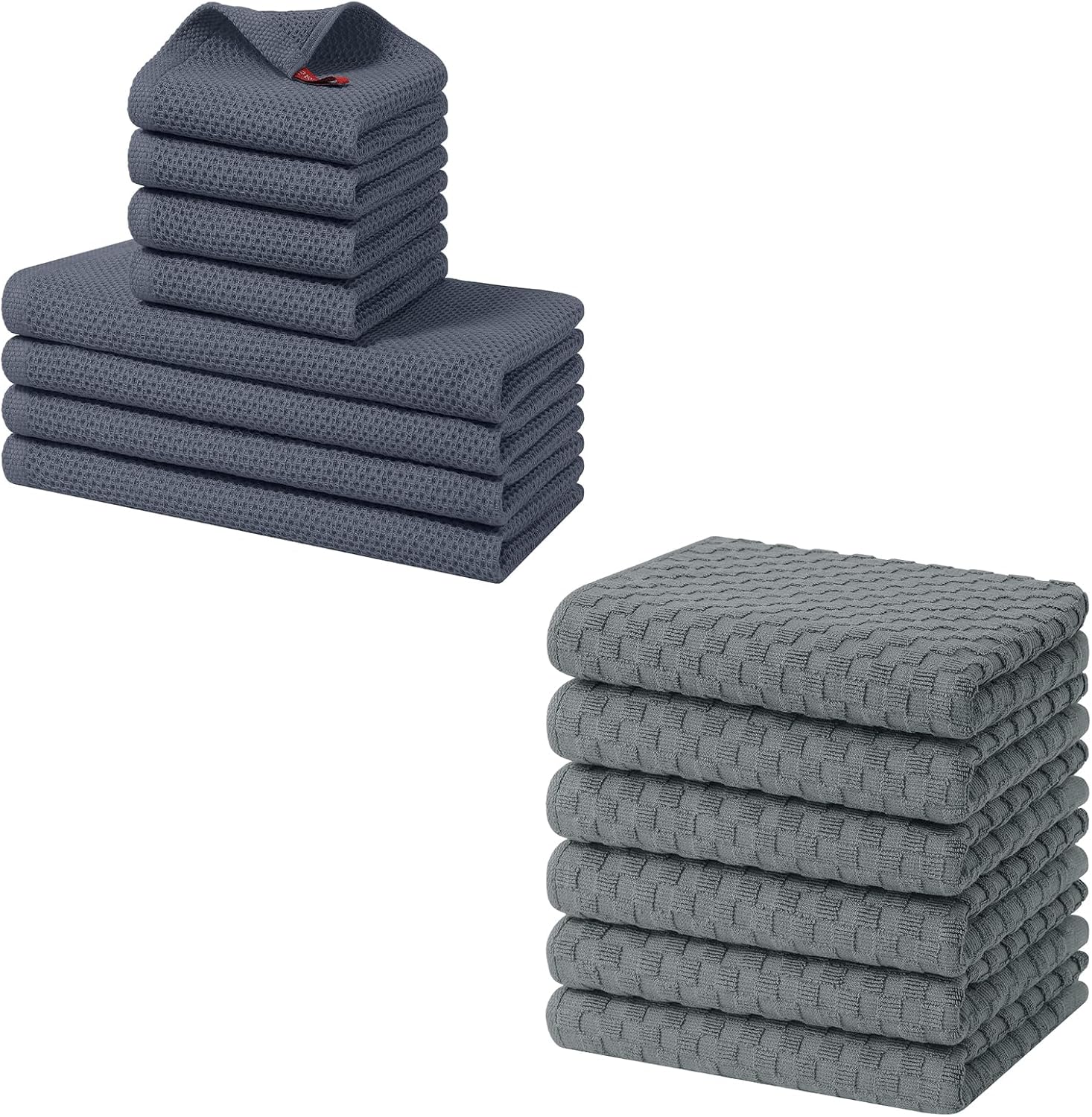 Homaxy 100% Cotton Kitchen Towels and Dishcloths Set, 12 x 12 Inches and 13 x 28 Inches, Set of 8 Bulk Kitchen Towels Set and Terry Kitchen Towels(15