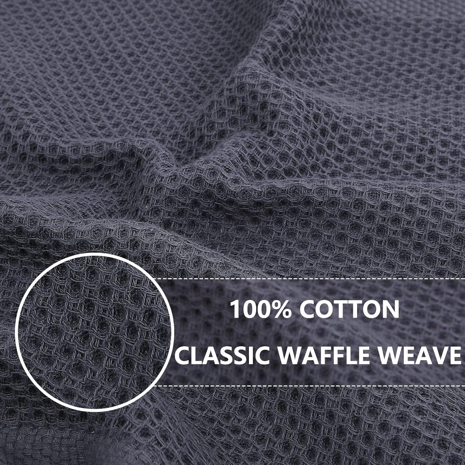 Homaxy 100% Cotton Waffle Weave Kitchen Dish Cloths(12 x 12 Inches, 6-Pack, Dark Grey), Ultra Soft Absorbent Quick Drying Dish Towels and Terry Kitchen Towels(15