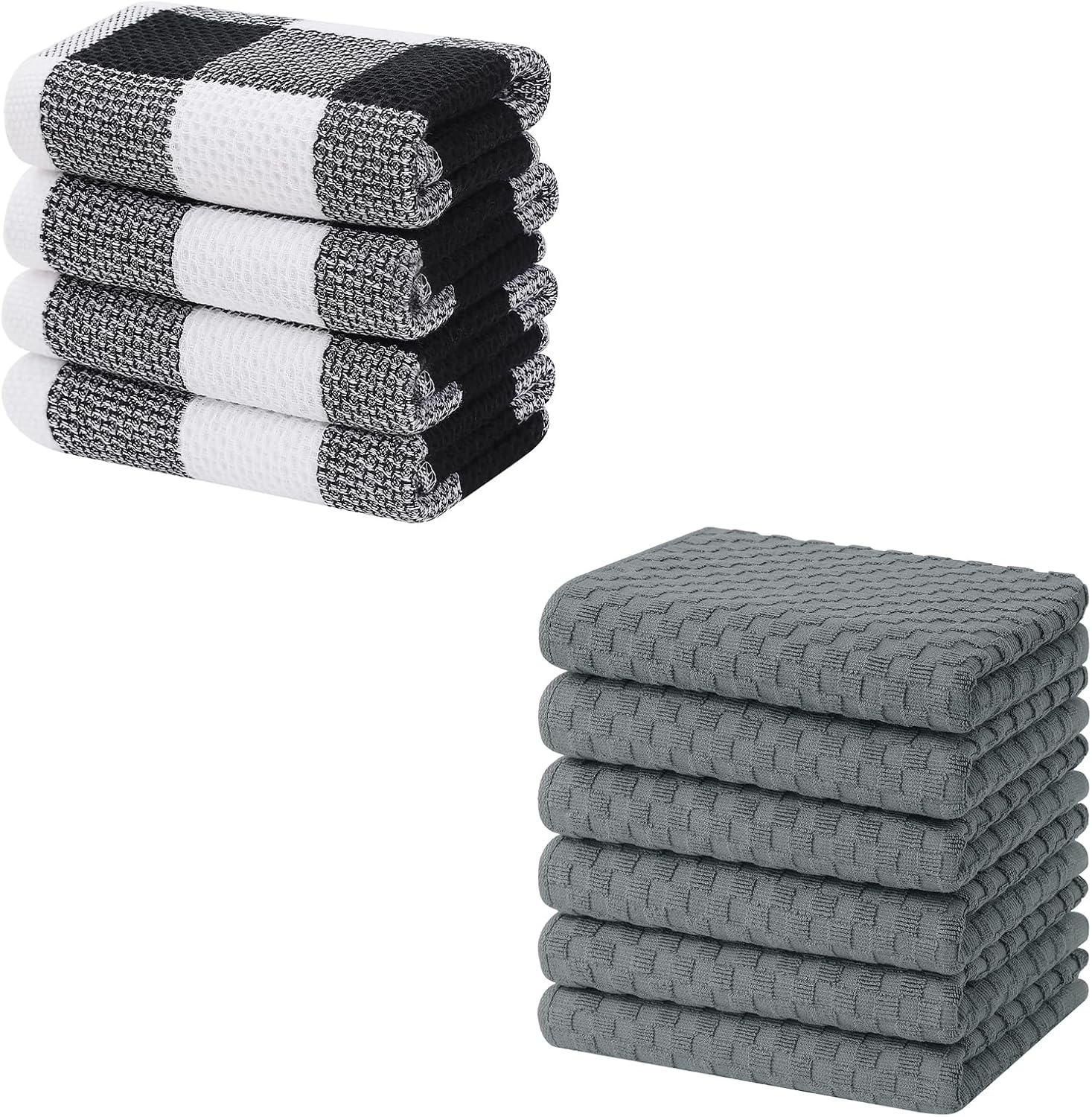 Homaxy 100% Cotton Waffle Weave Check Plaid Kitchen Towels, 13 x 28 Inches, Super Soft and Absorbent Dish Towels for Drying Dishes and Terry Kitchen Towels(15