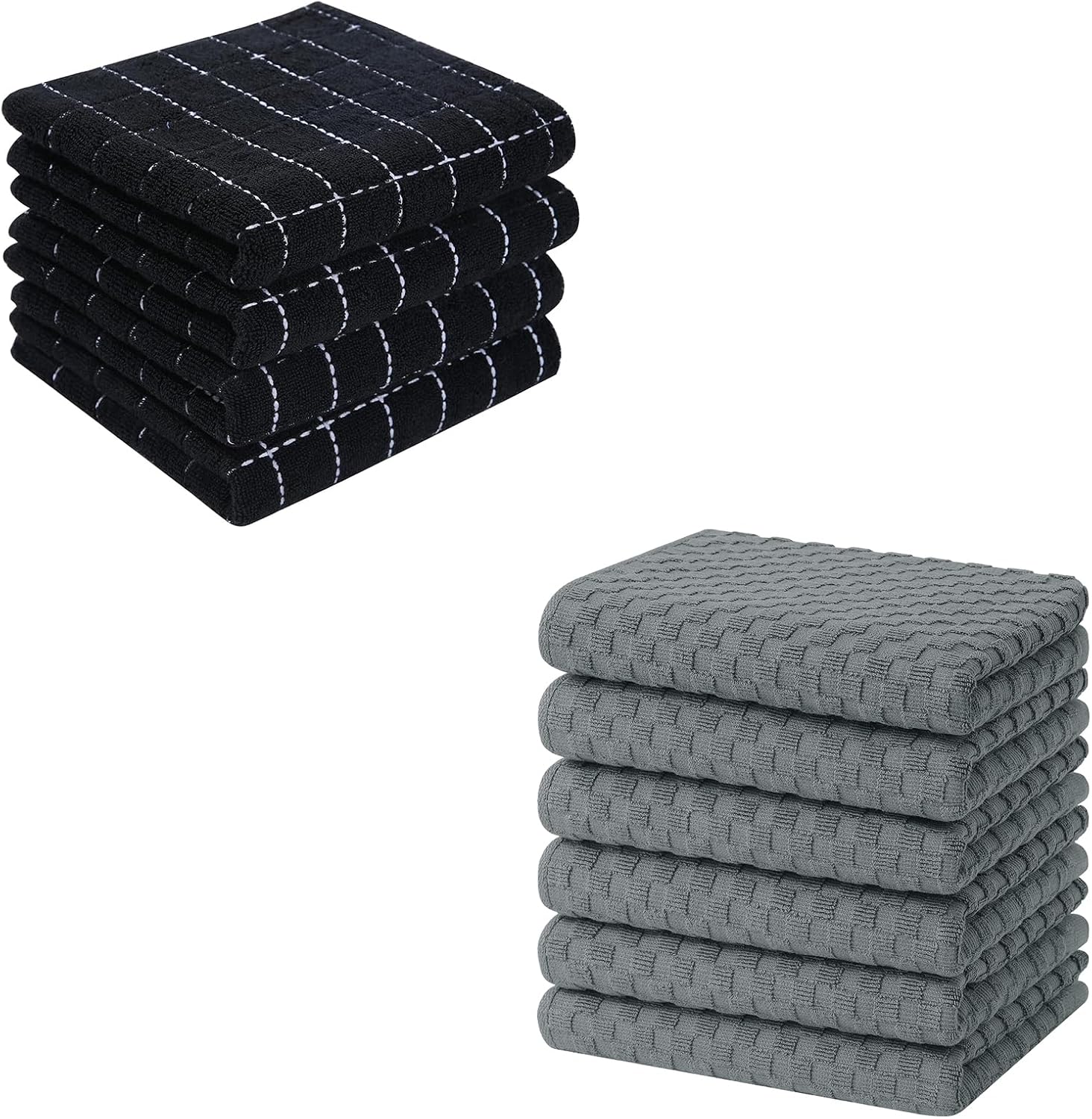 Homaxy 100% Cotton Terry Kitchen Towels(Black, 13 x 28 inches, 4 Pack), Checkered Designed, Soft and Super Absorbent Dish Towels and Terry Kitchen Towels(15