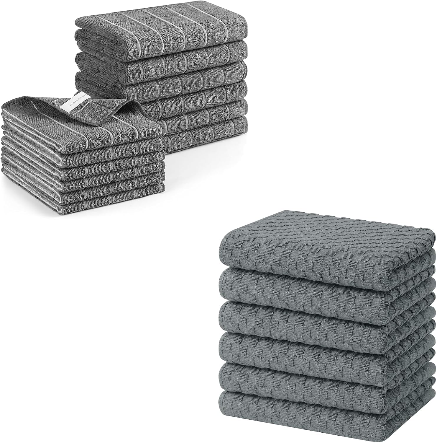 Homaxy Microfiber Kitchen Towels and Dishcloths Set, 12 Pack Soft and Absorbent Dish Hand Towels Bulk, 28 x 16 Inch & 12 x 12 Inch and Terry Kitchen Towels(15