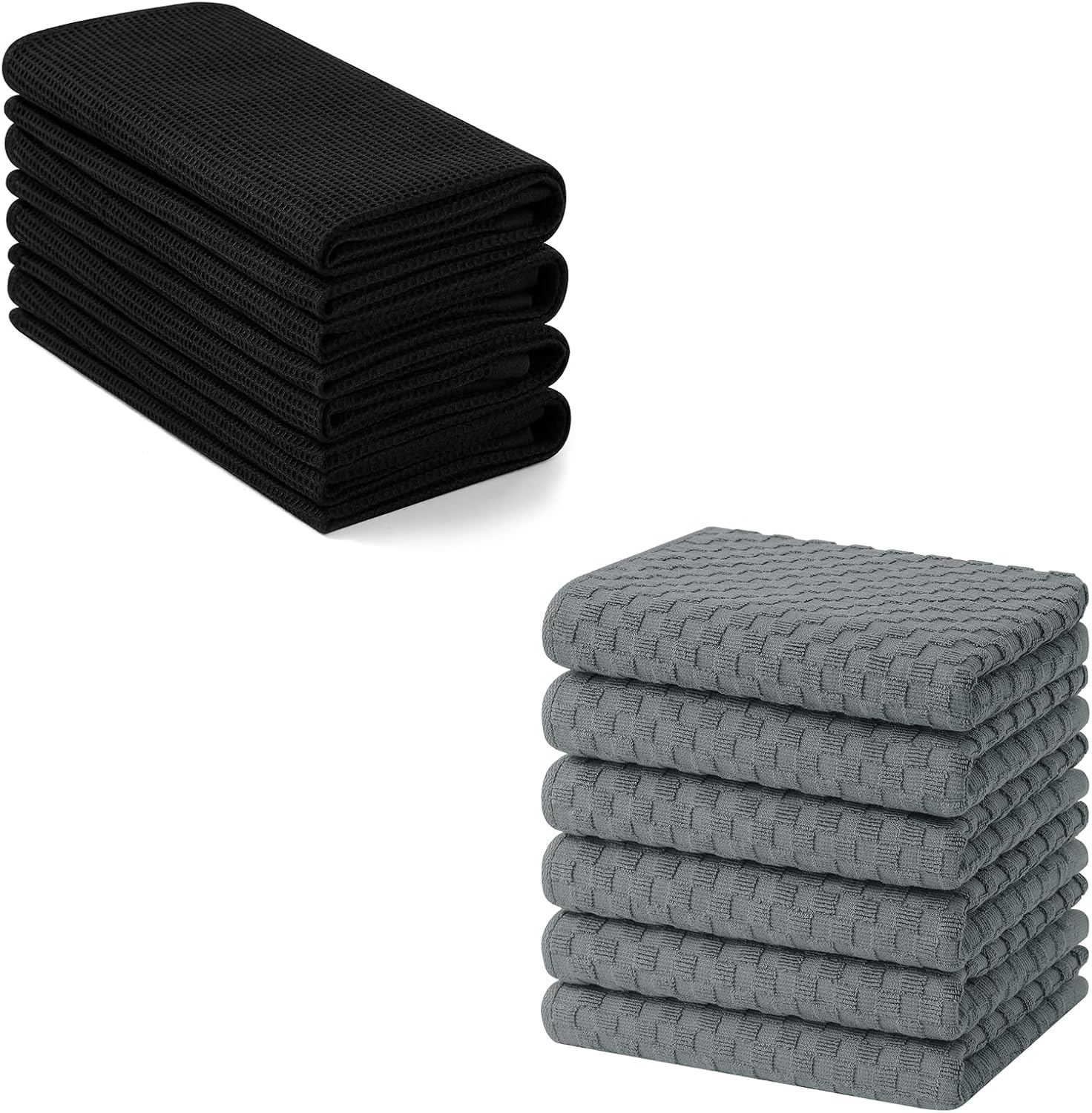 Homaxy 100% Cotton Waffle Weave Kitchen Towels - 4 Pack Soft and Absorbent Dish Towels - 16 x 26 Inches and Terry Kitchen Towels(15