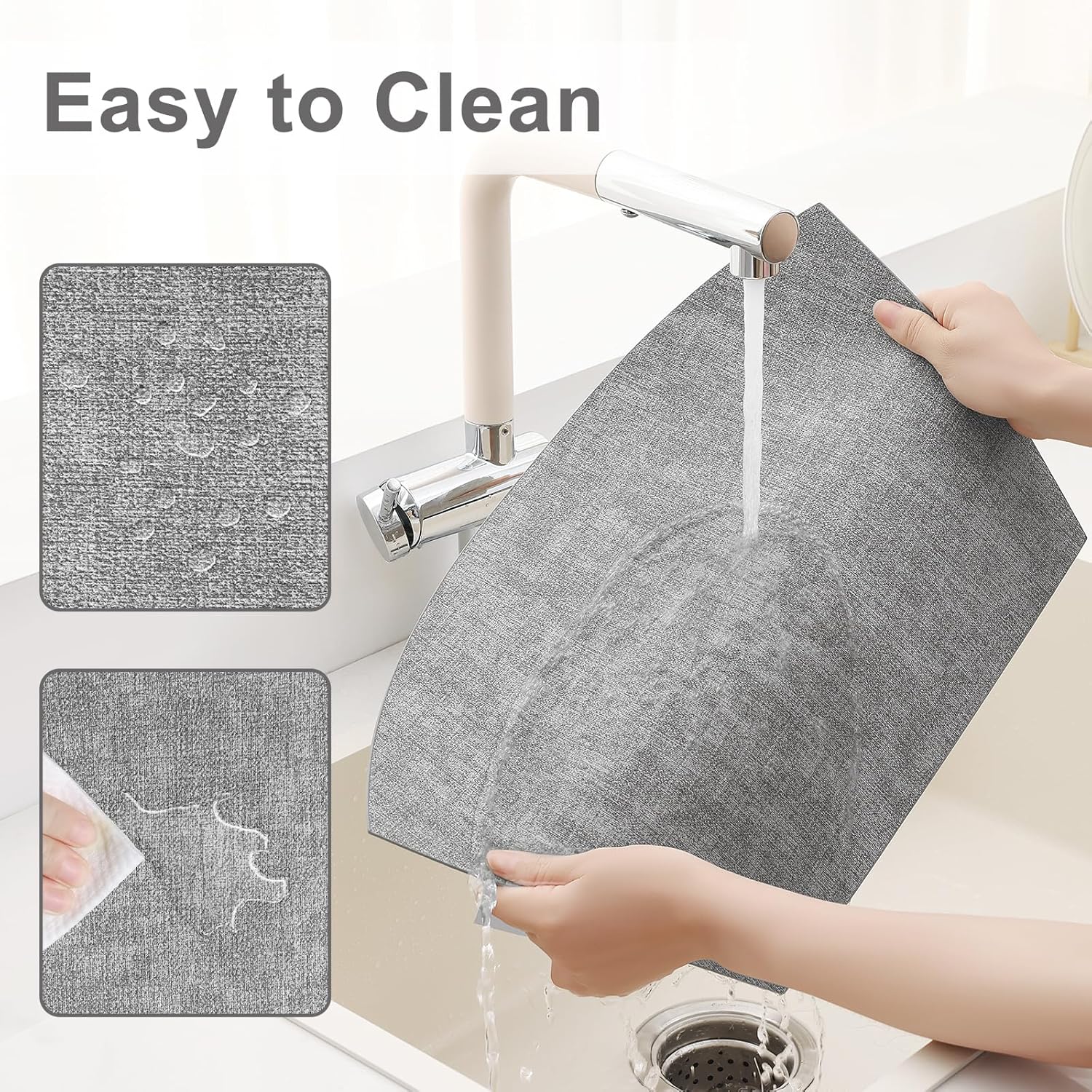 Homaxy Round Table Placemats Set of 6, Washable Wedge Shaped Faux Leather Table Mats and Terry Kitchen Towels(15