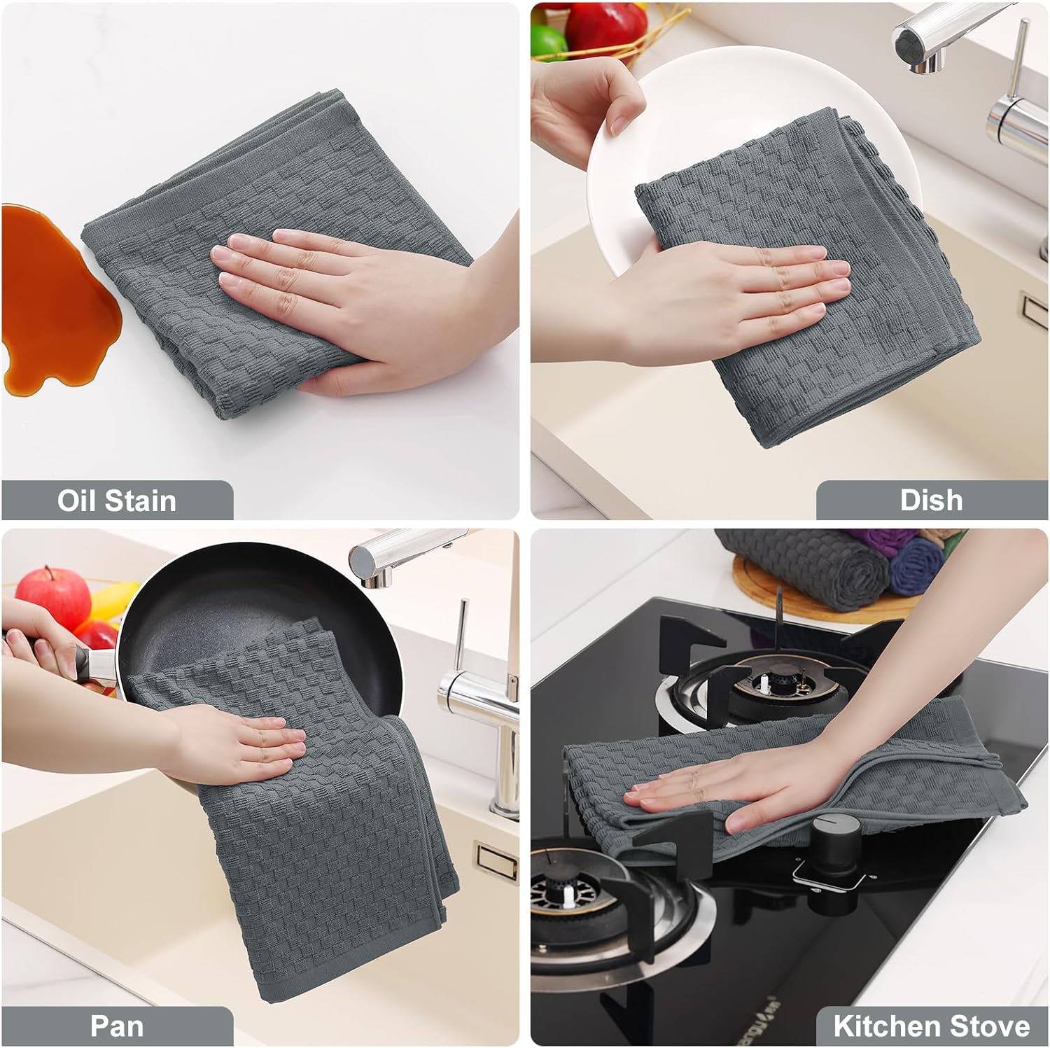 Homaxy Round Table Placemats Set of 6, Washable Wedge Shaped Faux Leather Table Mats and Terry Kitchen Towels(15
