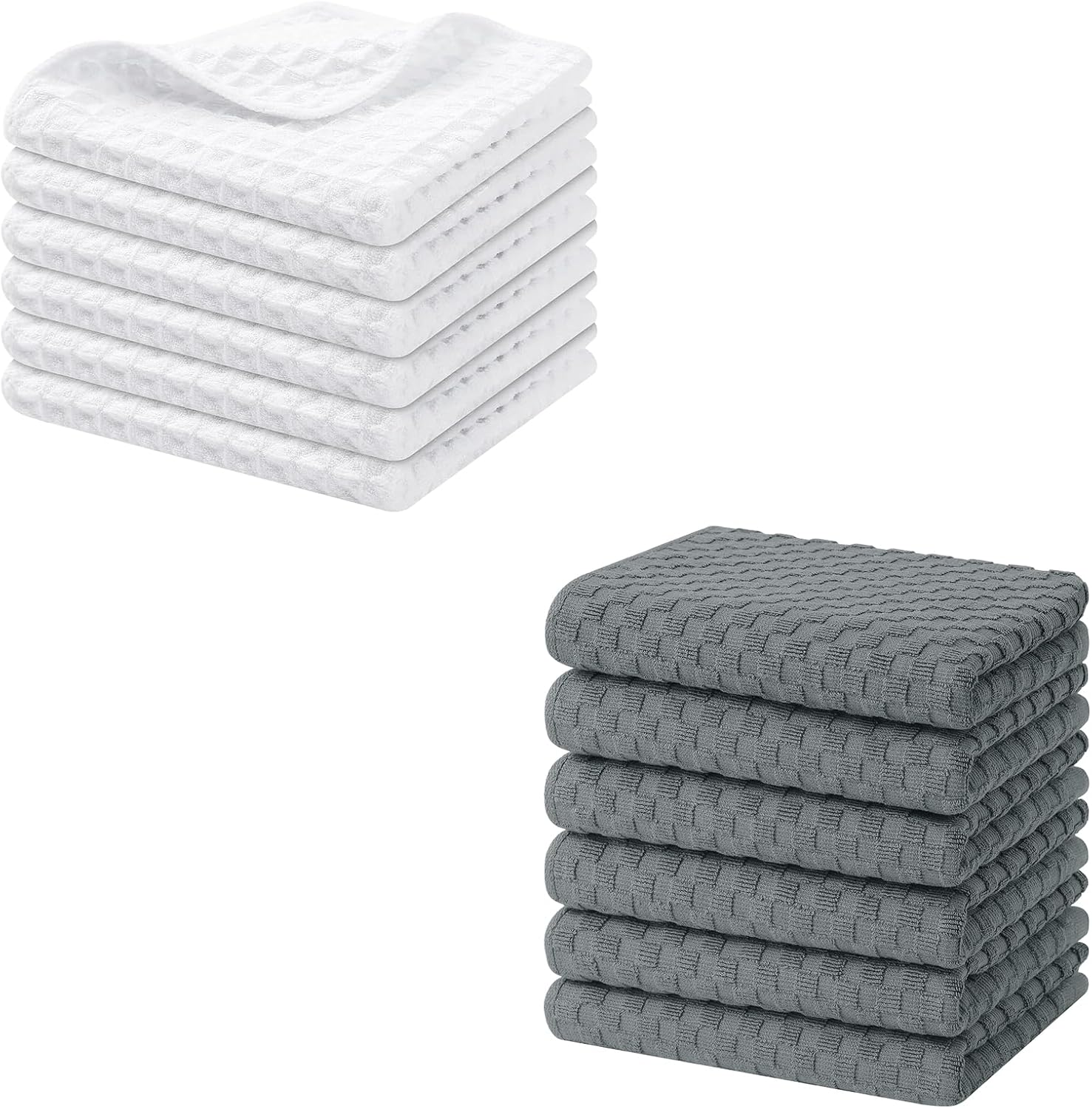 Homaxy Microfiber Waffle Weave Kitchen Dish Cloths(6 Pack, White), 12 x 12 Inch Ultra Absorbent and Terry Kitchen Towels(15