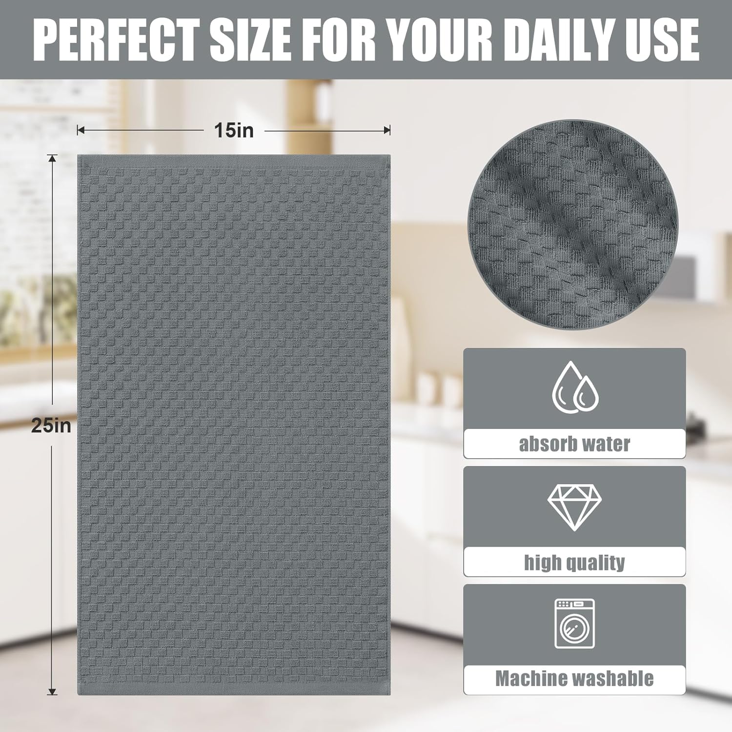 Homaxy Microfiber Waffle Weave Kitchen Dish Cloths(6 Pack, White), 12 x 12 Inch Ultra Absorbent and Terry Kitchen Towels(15