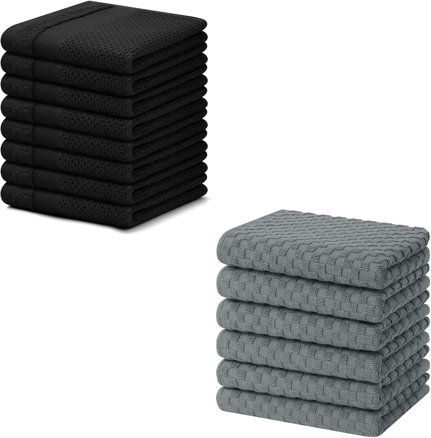 Homaxy 100% Cotton Dish Cloths, 8 Pack - 12 x 12 Inches, Waffle Weave Super Soft and Terry Kitchen Towels(15