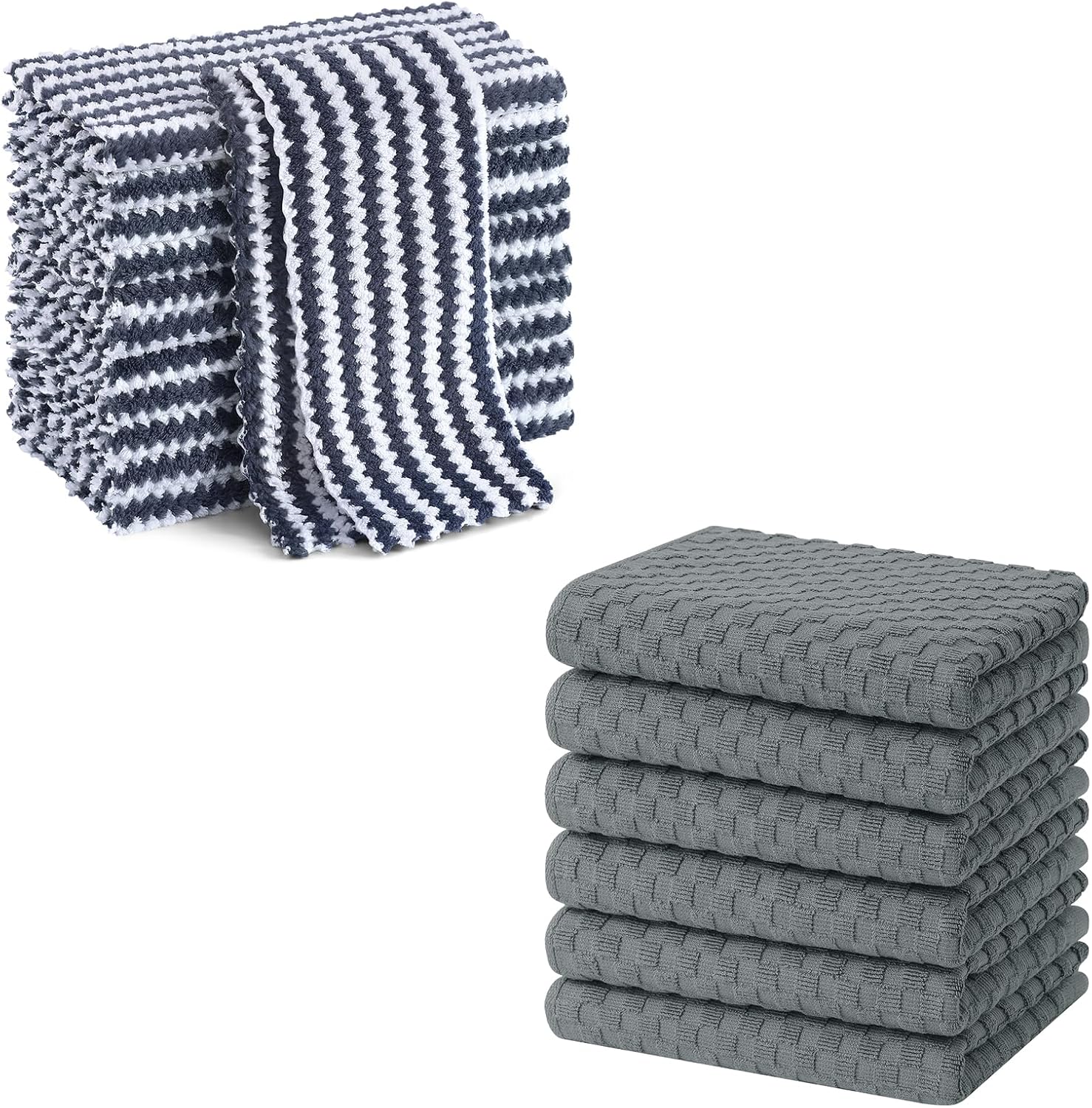 Homaxy 12 Pack Kitchen Dish Cloths(10 x 10 inches, Dark Grey), Reusable Fast Drying Microfiber Cleaning Cloth and Terry Kitchen Towels(15