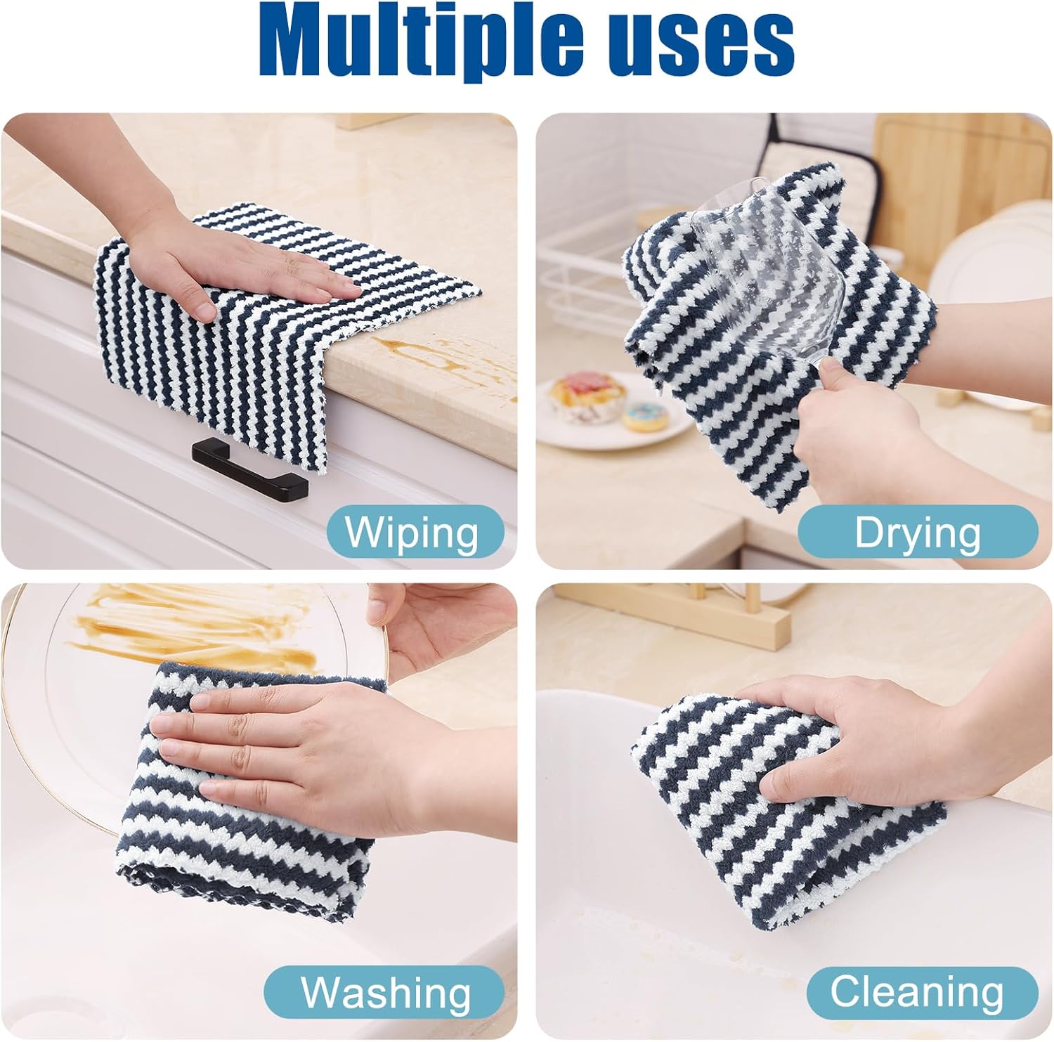 Homaxy 12 Pack Kitchen Dish Cloths(10 x 10 inches, Dark Grey), Reusable Fast Drying Microfiber Cleaning Cloth and Terry Kitchen Towels(15