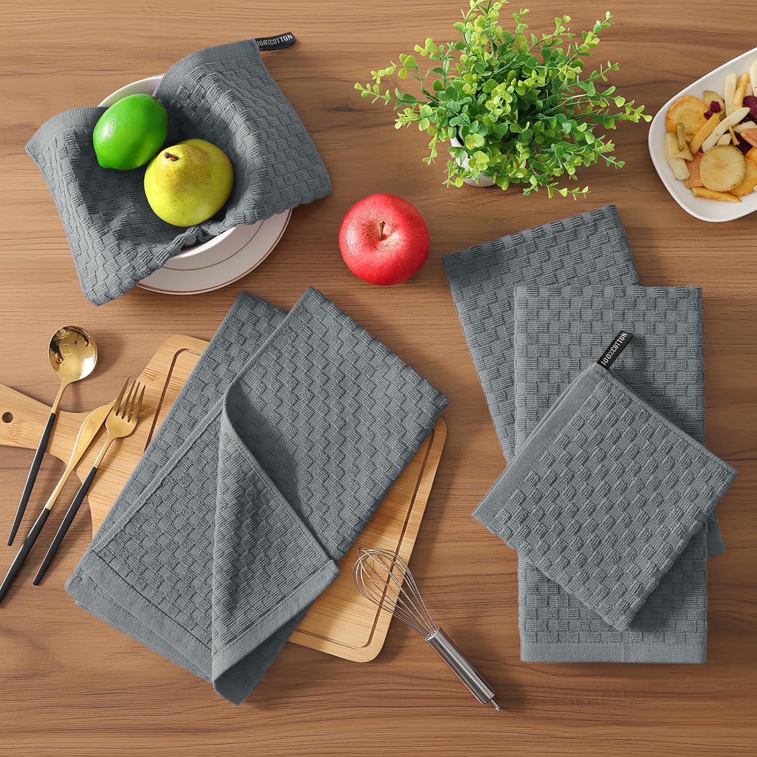 Homaxy 12 Pack Kitchen Dish Cloths(10 x 10 inches, Dark Grey), Reusable Fast Drying Microfiber Cleaning Cloth and Terry Kitchen Towels(15