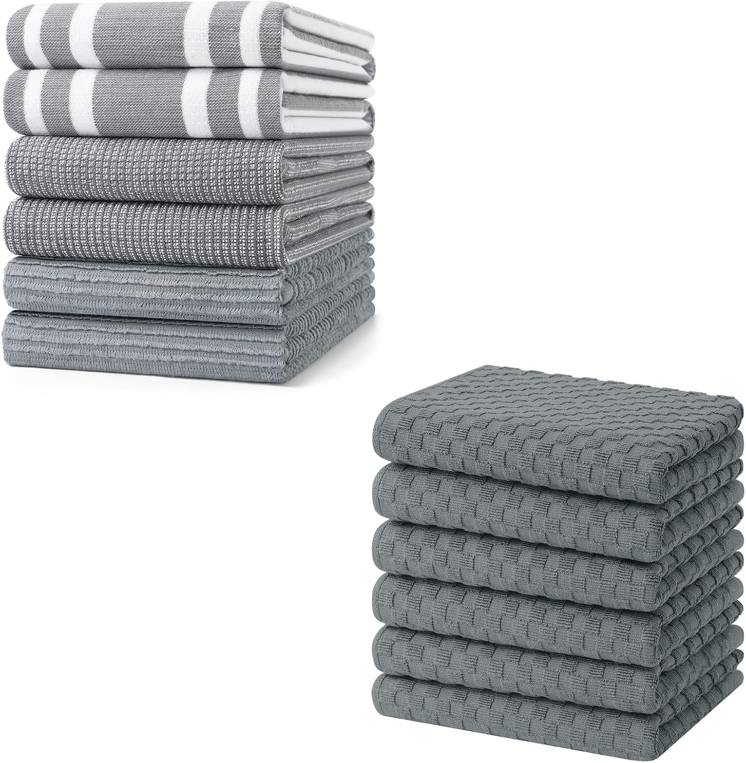 Homaxy Premium Kitchen Towels(18”x 28”, 6 Pack, Grey) and Terry Kitchen Towels(15
