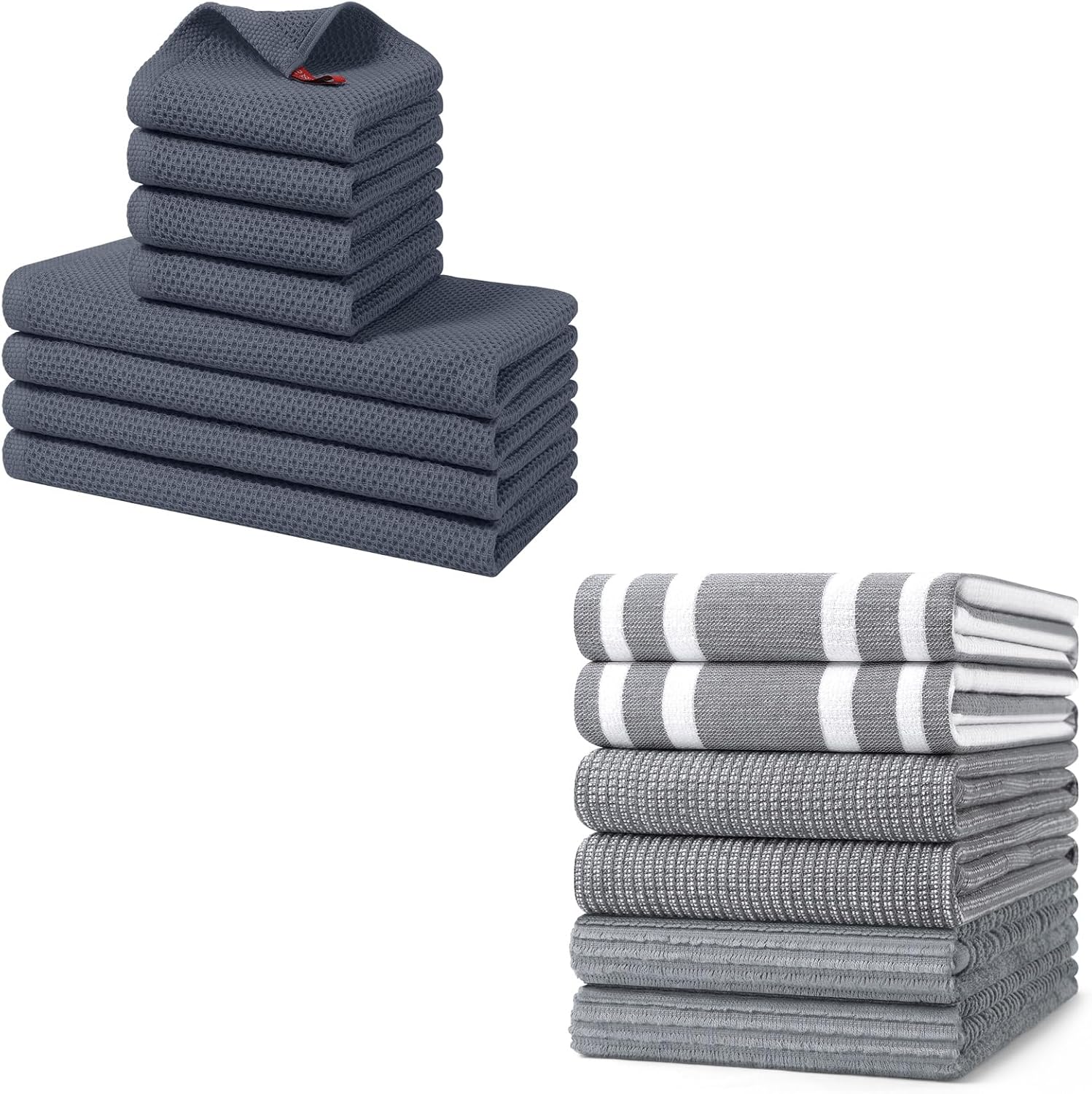 Homaxy Dishcloths Set, 12 x 12 Inches and 13 x 28 Inches, Set of 8 Bulk Kitchen Towels Set, Dark Grey and Premium Kitchen Towels(18”x 28”, 6 Pack), Grey - Image 1