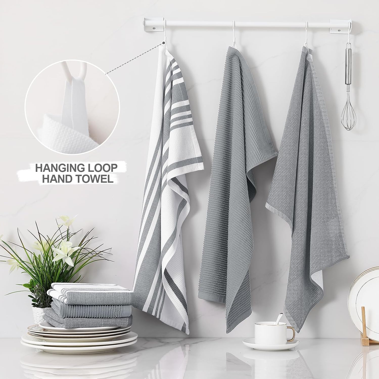 Homaxy Dishcloths Set, 12 x 12 Inches and 13 x 28 Inches, Set of 8 Bulk Kitchen Towels Set, Dark Grey and Premium Kitchen Towels(18”x 28”, 6 Pack), Grey - Image 5