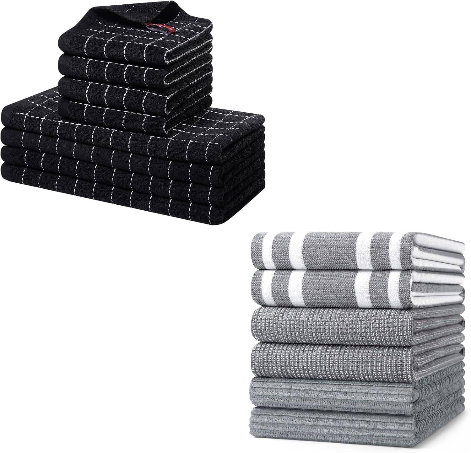 Homaxy Dishcloths Set, 12 x 12 and 13 x 28 Inches, Set of 8 Bulk Cotton Terry Kitchen Towels Set, Black and Premium Kitchen Towels(18”x 28”, 6 Pack), Grey - Image 1