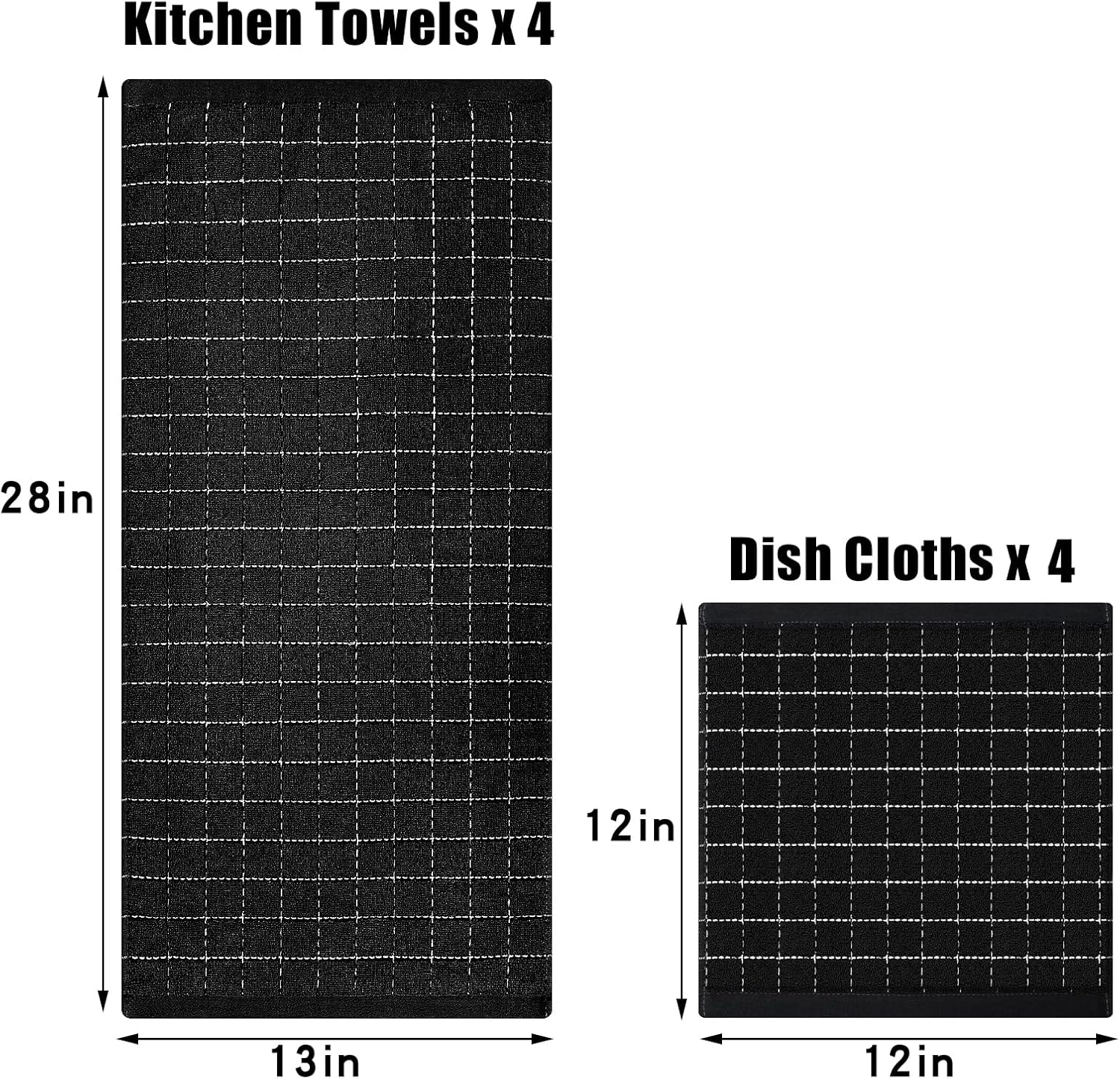 Homaxy Dishcloths Set, 12 x 12 and 13 x 28 Inches, Set of 8 Bulk Cotton Terry Kitchen Towels Set, Black and Premium Kitchen Towels(18”x 28”, 6 Pack), Grey - Image 6