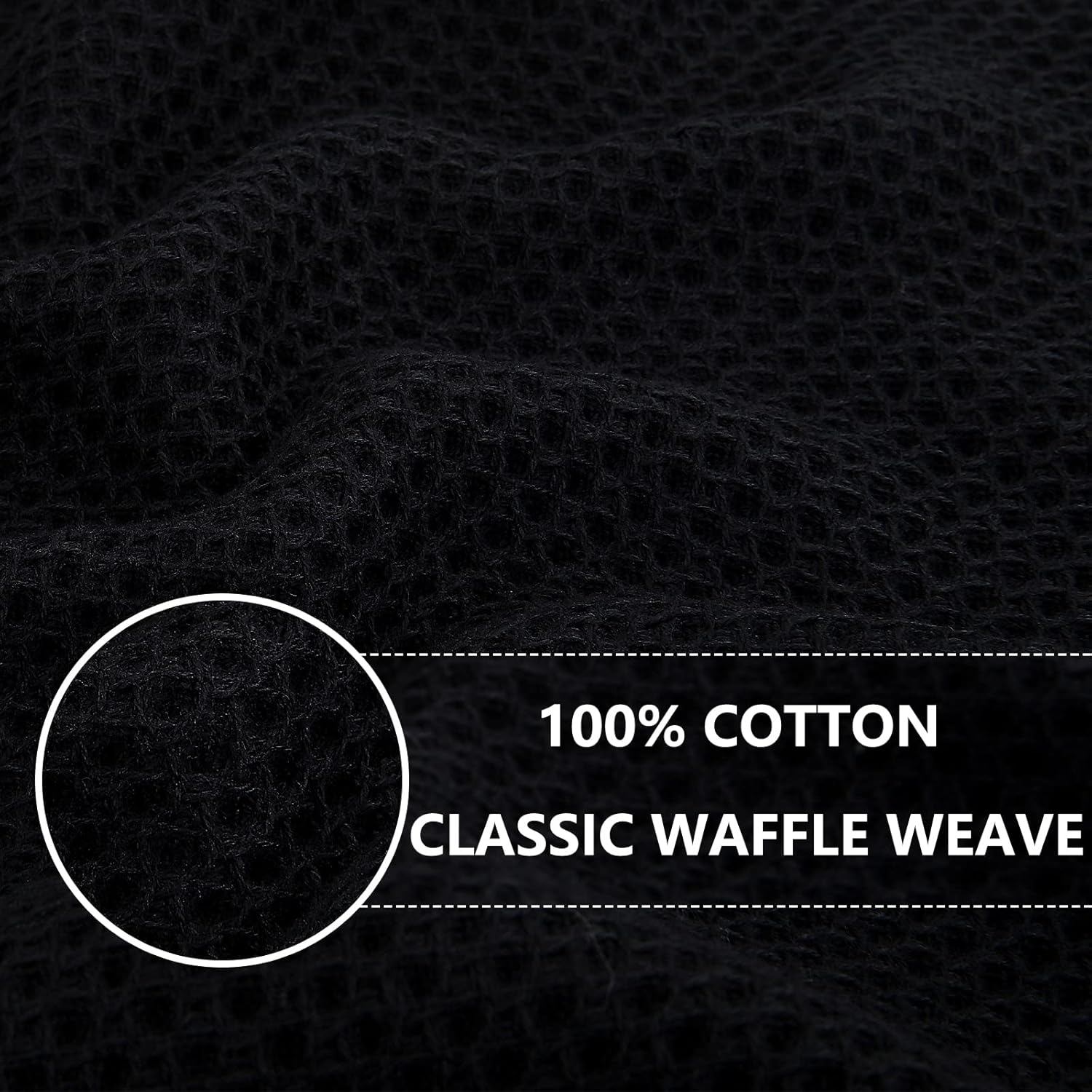 Homaxy 100% Cotton Waffle Weave Kitchen Dish Cloths, 12x12 Inches, 6-Pack, Black Kitchen Towels and Dishcloths Set, Black & Grey - Image 2