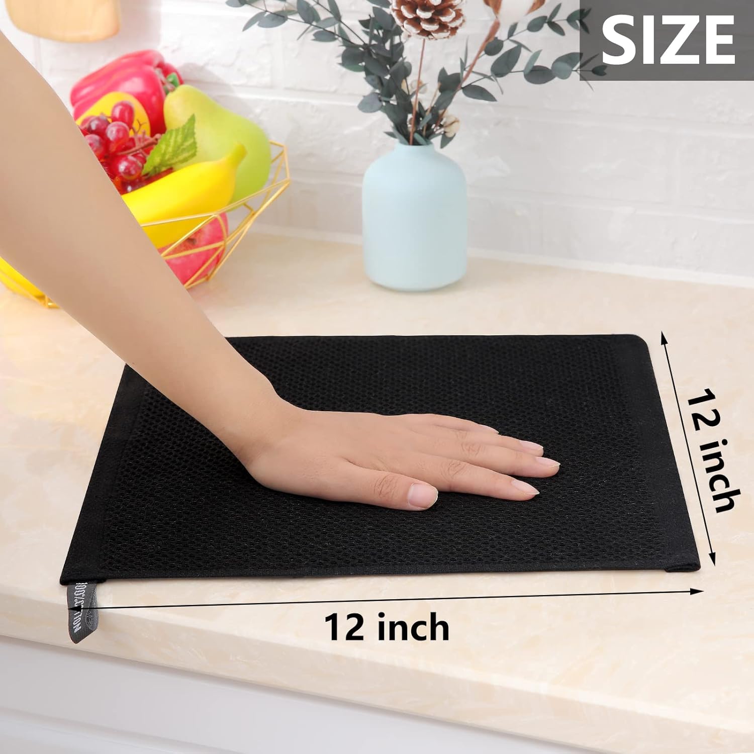 Homaxy 100% Cotton Waffle Weave Kitchen Dish Cloths, 12x12 Inches, 6-Pack, Black Kitchen Towels and Dishcloths Set, Black & Grey - Image 8