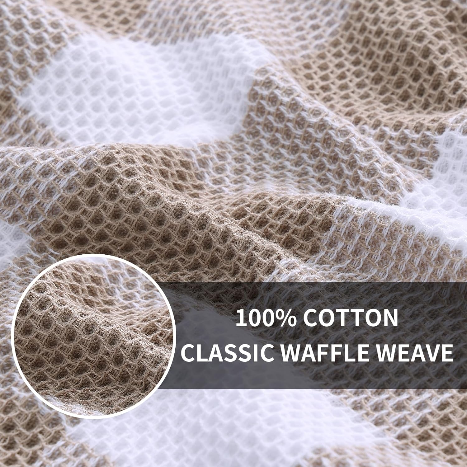Homaxy 100% Cotton Waffle Weave Check Plaid Kitchen Towels, 13 x 28 Inches, 4-Pack, White & Black and Kitchen Towels and Dishcloths Set, 12 x 12 and 13 x 28 Inches, White & Khaki - Image 2