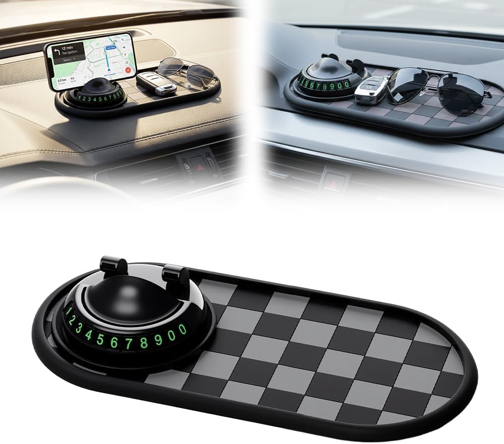 Mobile Phone Bracket Anti-Slip Mat, Multifunction Car Dashboard Mat with Temporary Parking Number, Large Universal Fit Anti-Slip Mat for Phones, Sunglasses and Keys Gadget (Style E) - Image 1