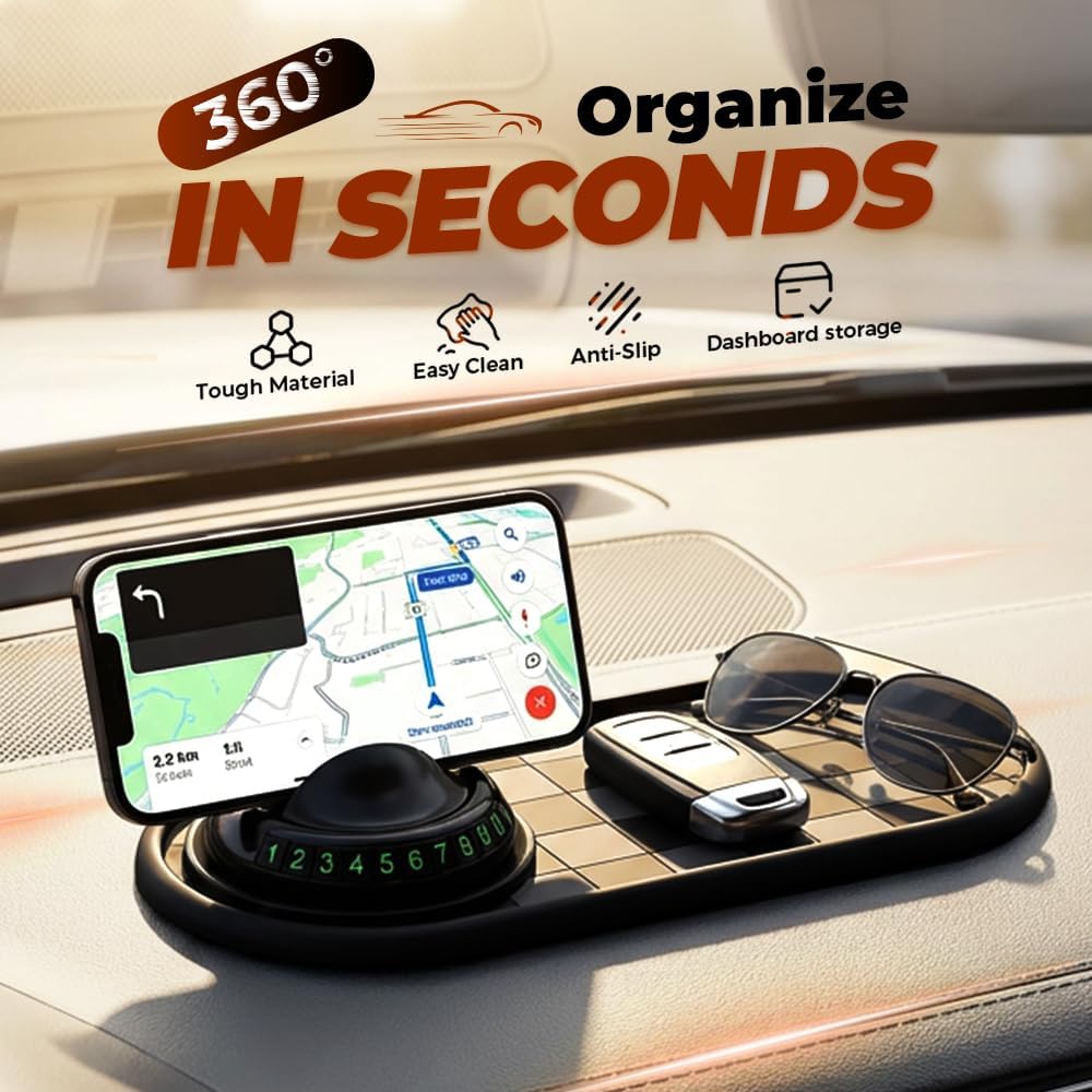 Mobile Phone Bracket Anti-Slip Mat, Multifunction Car Dashboard Mat with Temporary Parking Number, Large Universal Fit Anti-Slip Mat for Phones, Sunglasses and Keys Gadget (Style E) - Image 2