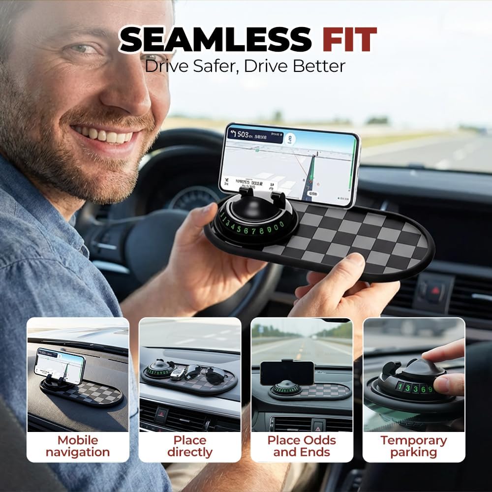 Mobile Phone Bracket Anti-Slip Mat, Multifunction Car Dashboard Mat with Temporary Parking Number, Large Universal Fit Anti-Slip Mat for Phones, Sunglasses and Keys Gadget (Style E) - Image 3