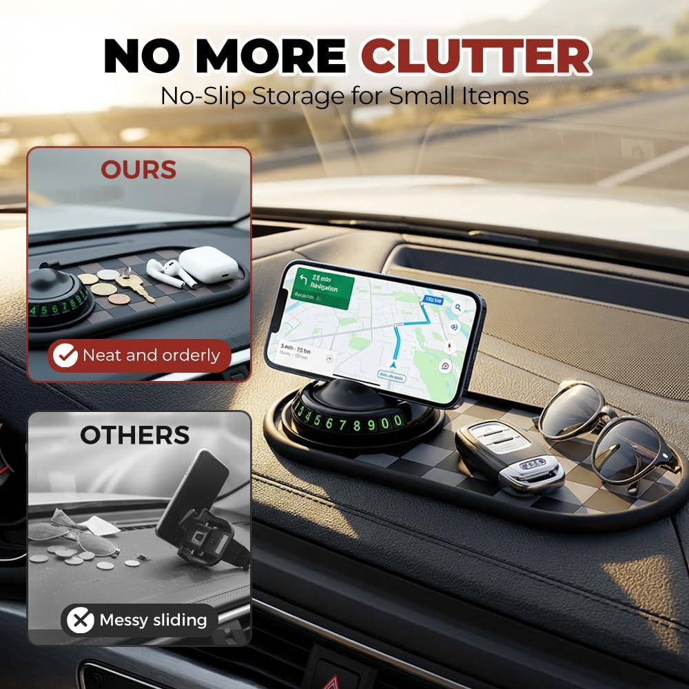 Mobile Phone Bracket Anti-Slip Mat, Multifunction Car Dashboard Mat with Temporary Parking Number, Large Universal Fit Anti-Slip Mat for Phones, Sunglasses and Keys Gadget (Style E) - Image 4