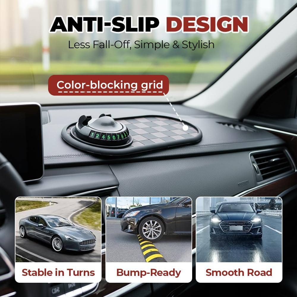 Mobile Phone Bracket Anti-Slip Mat, Multifunction Car Dashboard Mat with Temporary Parking Number, Large Universal Fit Anti-Slip Mat for Phones, Sunglasses and Keys Gadget (Style E) - Image 5