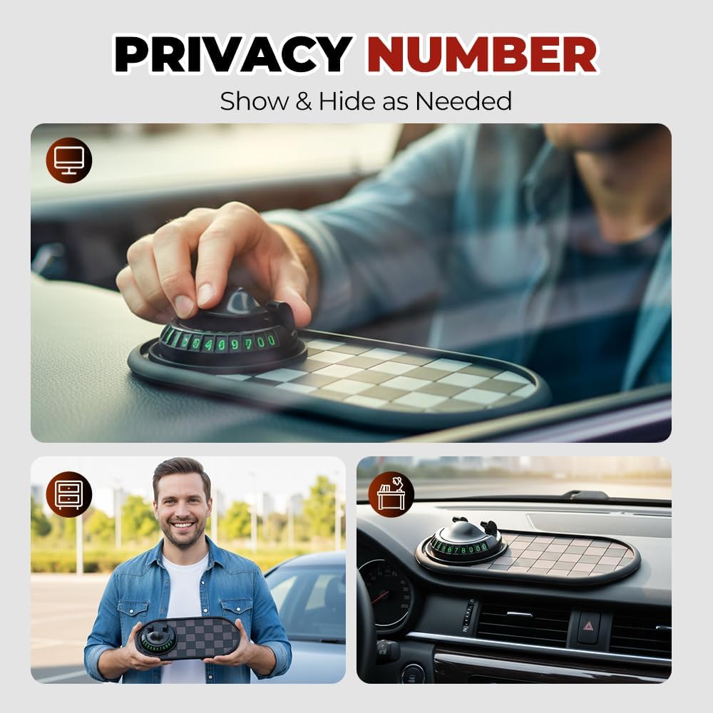 Mobile Phone Bracket Anti-Slip Mat, Multifunction Car Dashboard Mat with Temporary Parking Number, Large Universal Fit Anti-Slip Mat for Phones, Sunglasses and Keys Gadget (Style E) - Image 7