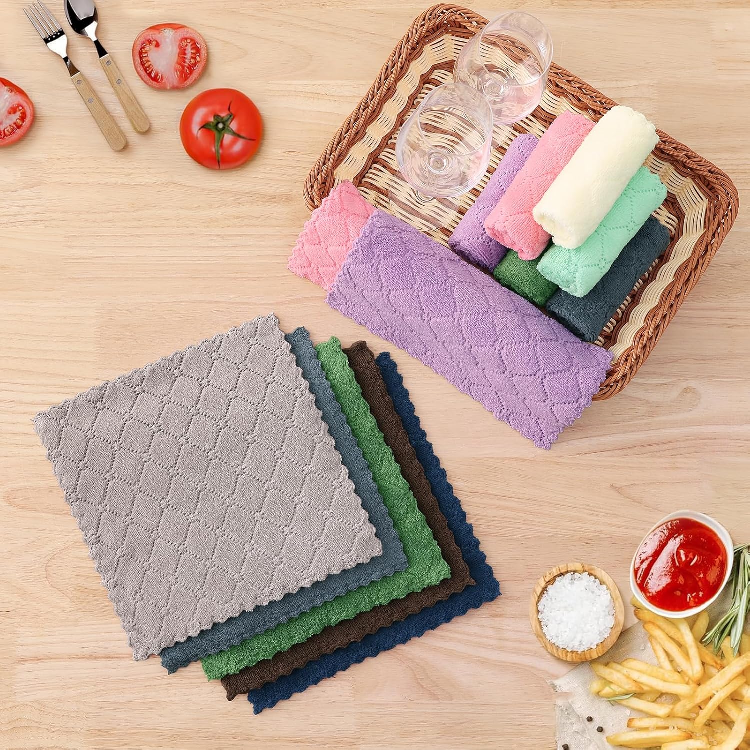 Homaxy 12 Pack Kitchen Dish Cloths (10 x 10 Inches, Grey) Kitchen Towels and Dishcloths Set, 12 x 12 and 13 x 28 Inches White & Black - Image 8