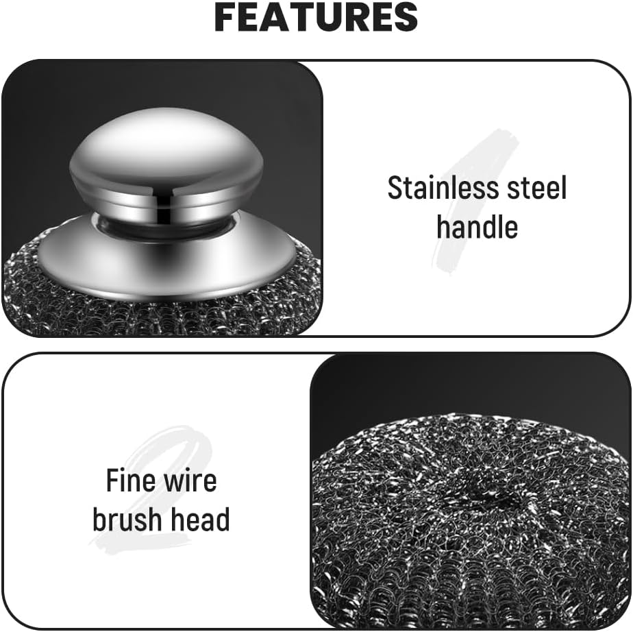 Steel Wool Scrubber with Handle, Upgrade Heavy Duty Stainless Steel Dish Scrubber for Cleaning Dishes, Iron Pots, Stoves, Kitchen Sink (2 pcs) - Image 2