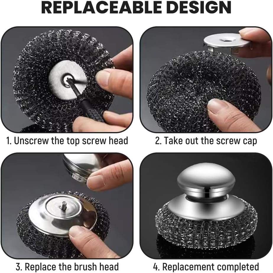 Steel Wool Scrubber with Handle, Upgrade Heavy Duty Stainless Steel Dish Scrubber for Cleaning Dishes, Iron Pots, Stoves, Kitchen Sink (2 pcs) - Image 3