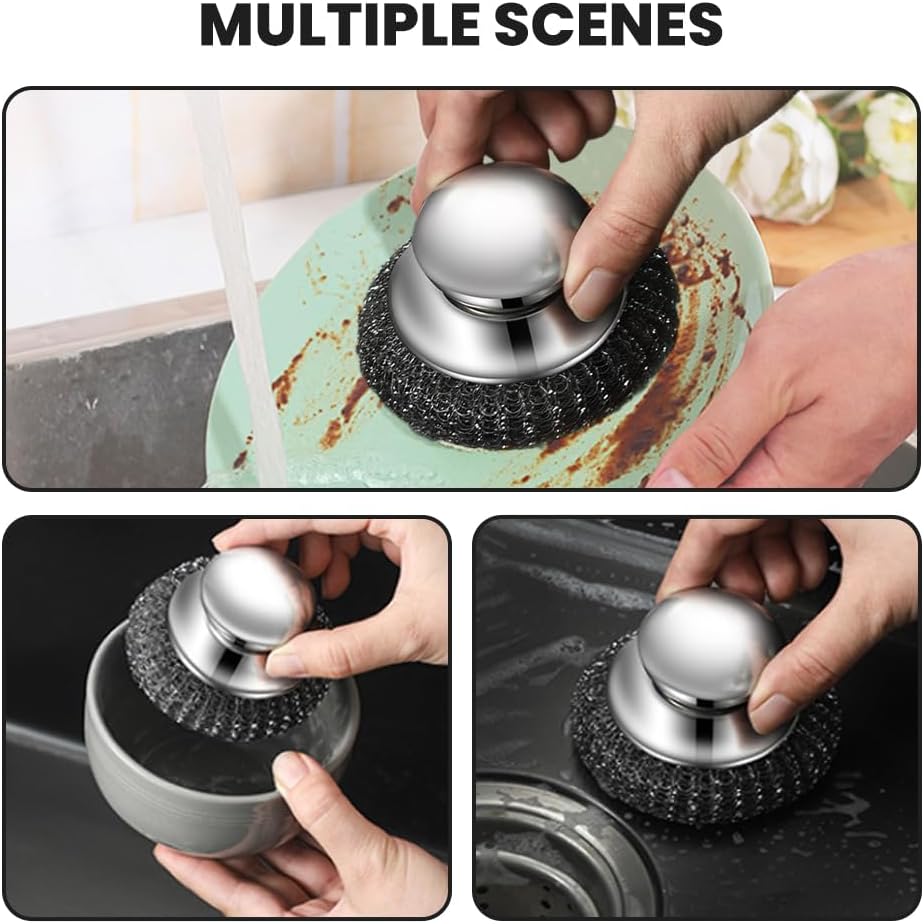 Steel Wool Scrubber with Handle, Upgrade Heavy Duty Stainless Steel Dish Scrubber for Cleaning Dishes, Iron Pots, Stoves, Kitchen Sink (2 pcs) - Image 4