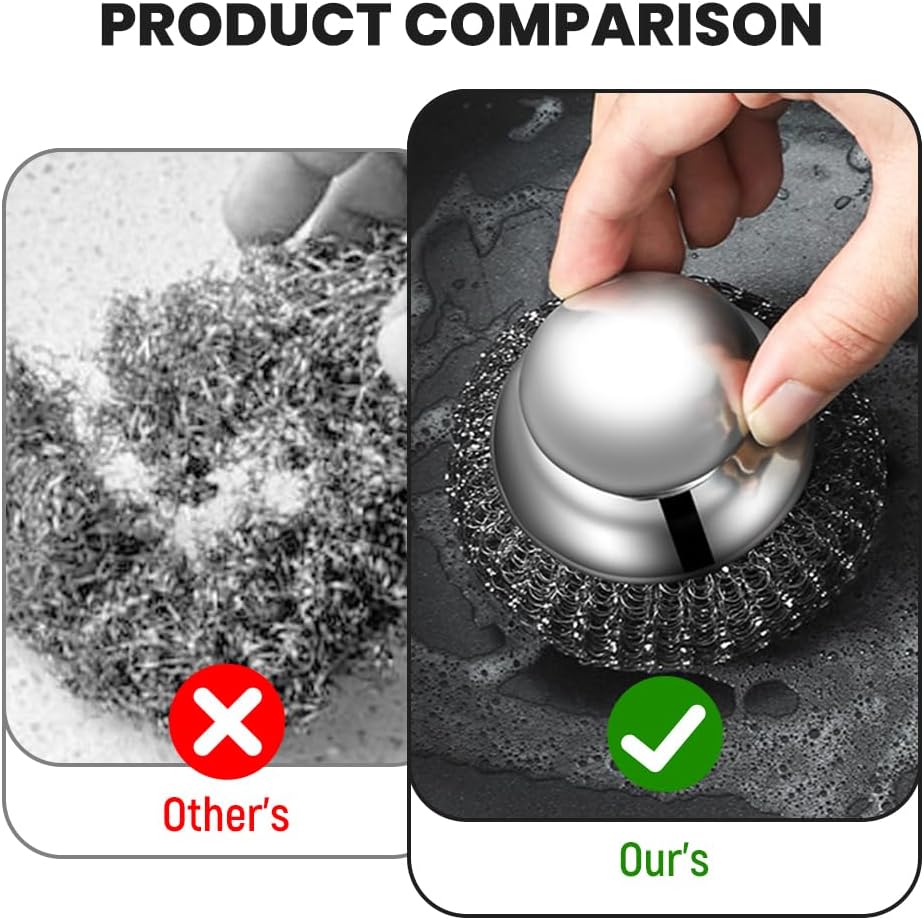Steel Wool Scrubber with Handle, Upgrade Heavy Duty Stainless Steel Dish Scrubber for Cleaning Dishes, Iron Pots, Stoves, Kitchen Sink (2 pcs) - Image 5