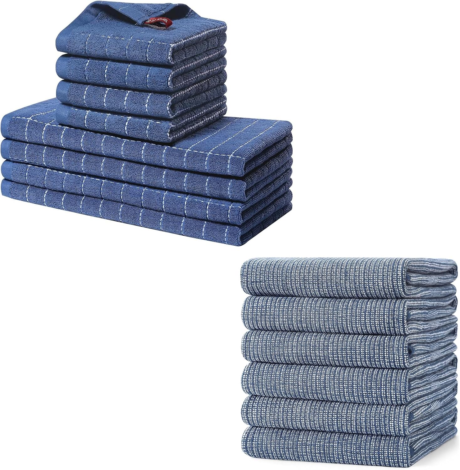 Homaxy Set of 8 Bulk Cotton Terry Kitchen Towels Set, 12 x 12 and 13 x 28 Inches, Checkered Designed and Large Cotton Kitchen Hand Towels(18”x 28”, 6 Pack), Flat and Terry Dish Towels - Image 1