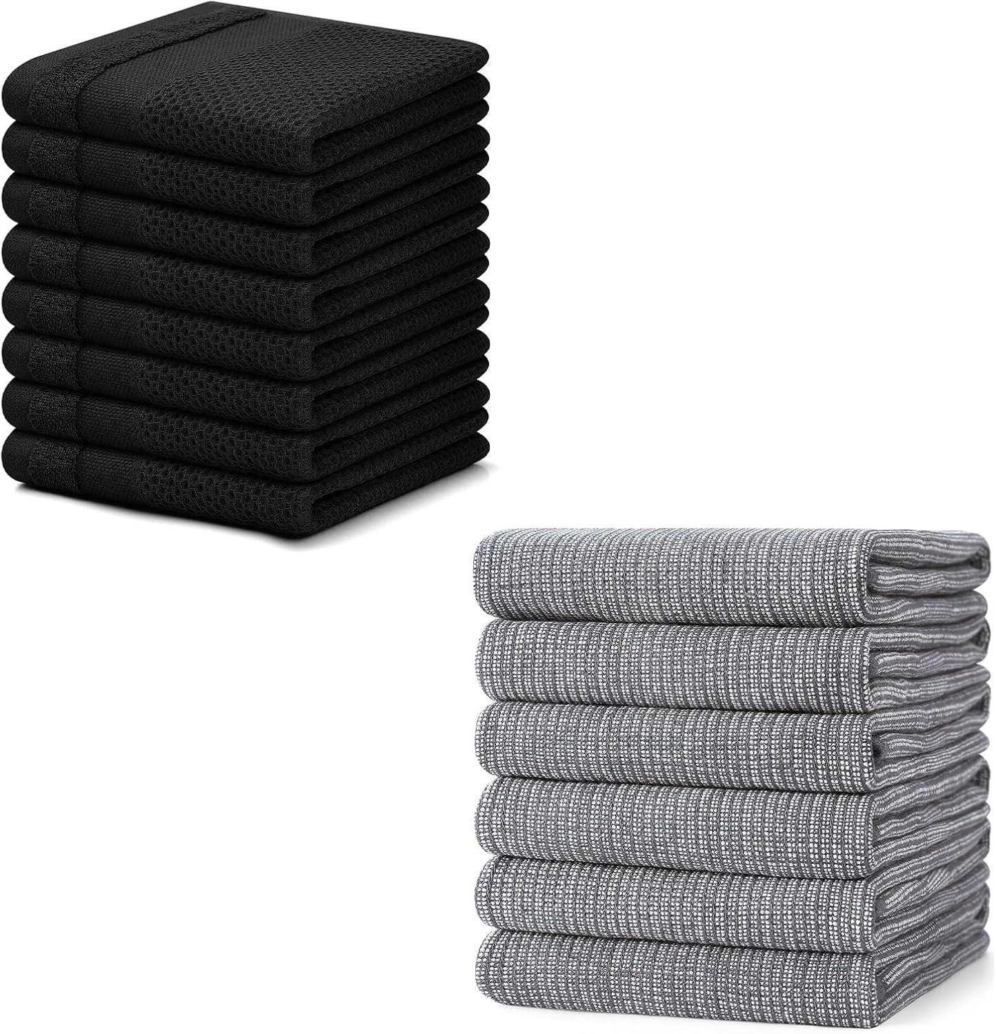 Homaxy 100% Cotton Dish Cloths, 8 Pack - 12 x 12 Inches, Black and Flat and Terry Dish Towels(18”x 28”, 6 Pack), Large Cotton Kitchen Hand Towels - Image 1
