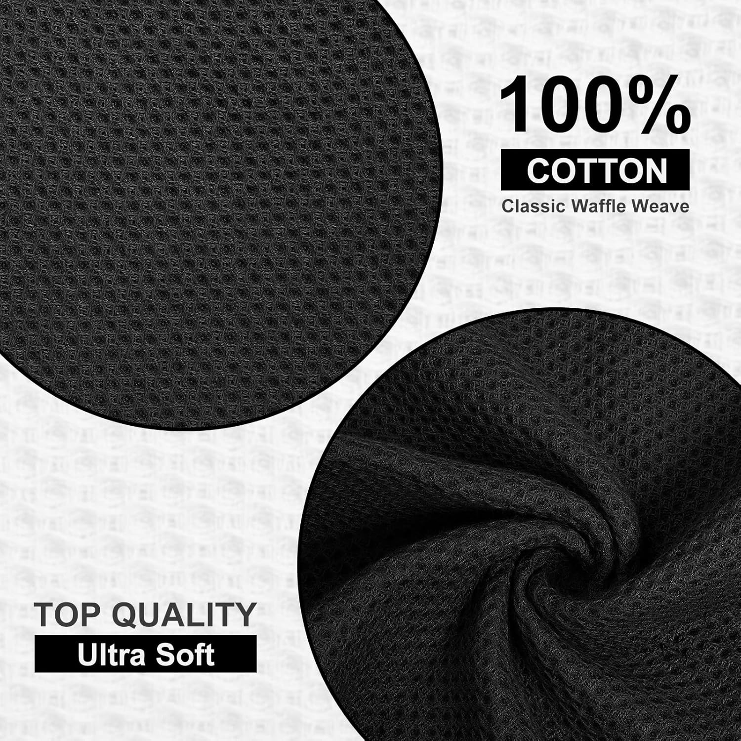 Homaxy 100% Cotton Dish Cloths, 8 Pack - 12 x 12 Inches, Black and Flat and Terry Dish Towels(18”x 28”, 6 Pack), Large Cotton Kitchen Hand Towels - Image 2