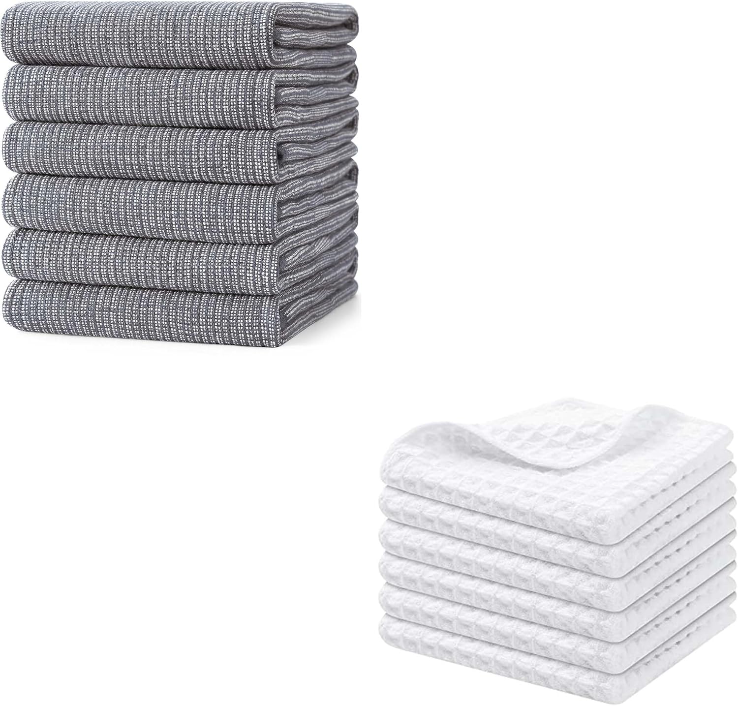 Homaxy Kitchen Towels and Dishcloths Set, 12 x 12 Inches and 18 x 28 Inches, Set of 12 Bulk Cotton Kitchen Towels Set, Ultra Soft Absorbent Dish Towels for Washing Dishes, Grey & White - Image 1