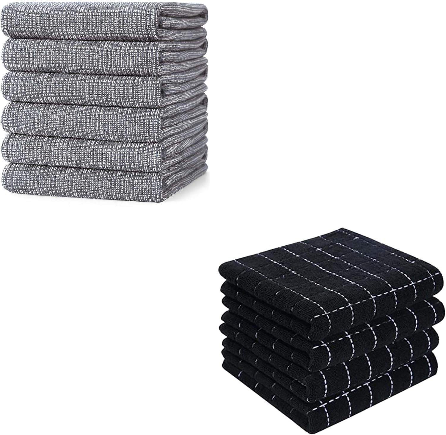 Homaxy Kitchen Towels Set, 18 x 28 Inches and 13 x 28 inches, Set of 10 Bulk Cotton Kitchen Towels Set, Ultra Soft Absorbent Dish Towels for Washing Dishes, Grey & Black - Image 1